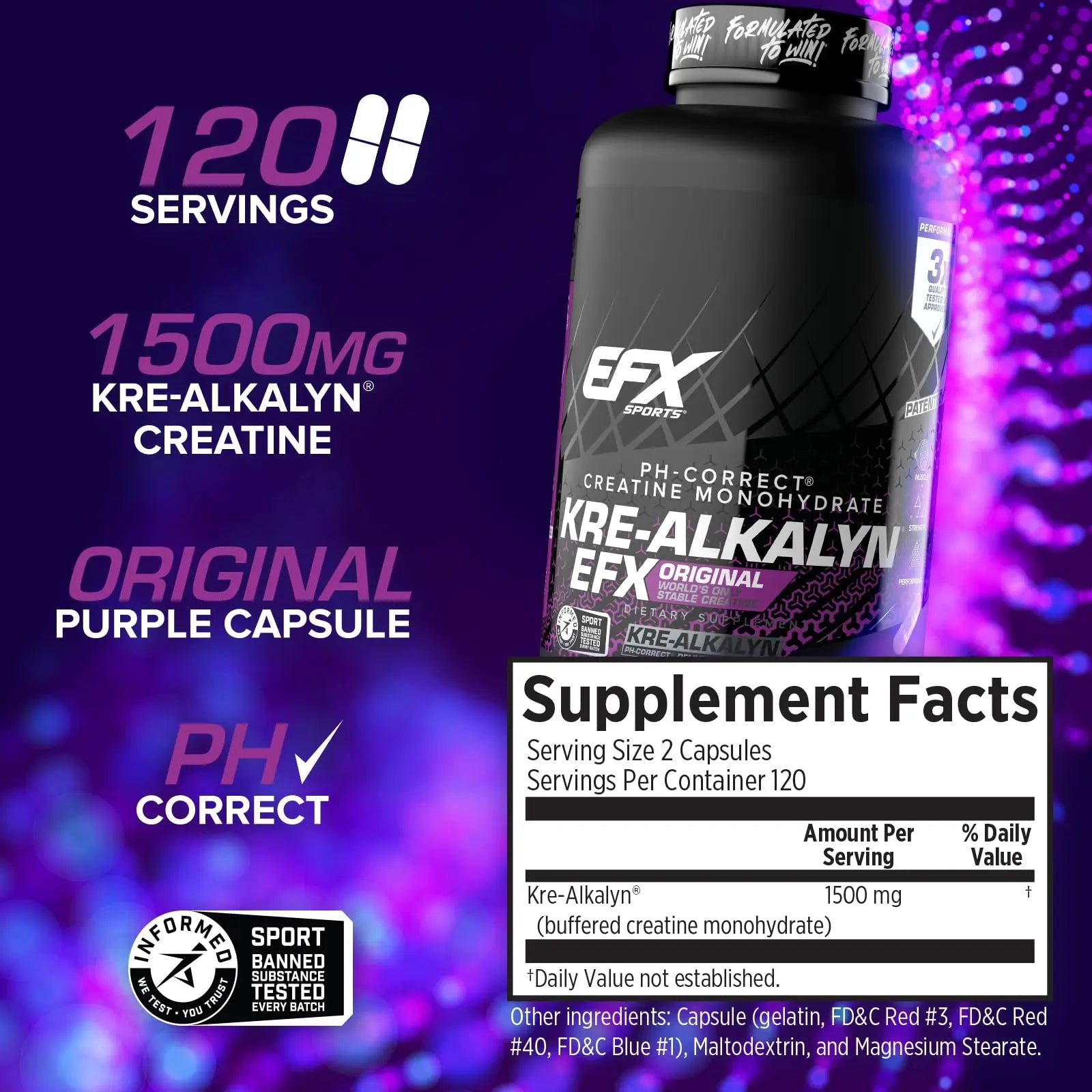 EFX Sports Kre-Alkalyn EFX | pH Correct Creatine Monohydrate Pill Supplement | Strength, Muscle Growth & Performance | 120 Servings, 240 Capsules EFX Sports uk supplements