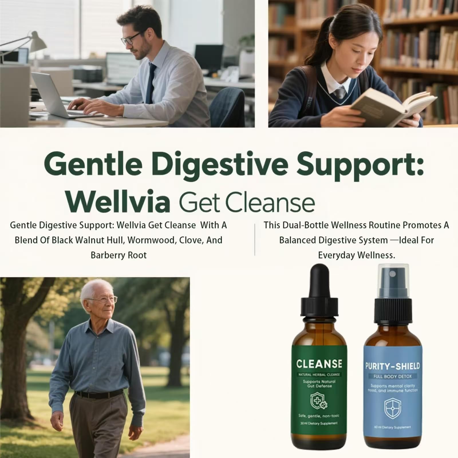EZTZMCN Wellvia Gut Cleanse, Purity Shield, Gut and Colon Support, Non-GMO for Women & Men, Black Walnut Hull, Wormwood, Ginger, 2 PCS EZTZMCN uk supplements