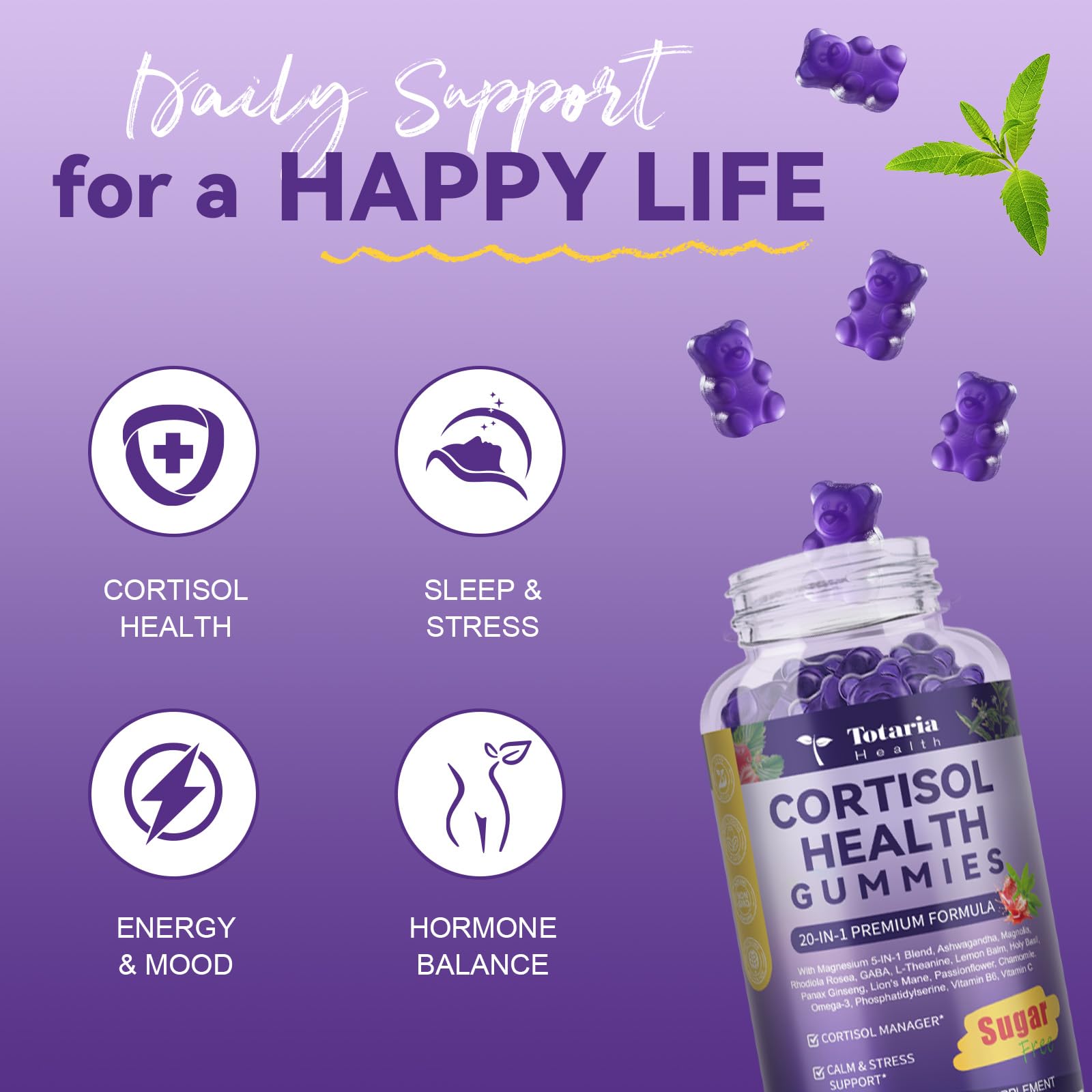 Cortisol Supplements for Women & Men 20-in-1 Cortisol Gummies with Ashwagandha Rhodiola Rosea Magnesium Phosphatidylserine Calm Focus Mood Support Healthy Cortisol Levels 30 Day Supply Totaria uk supplements