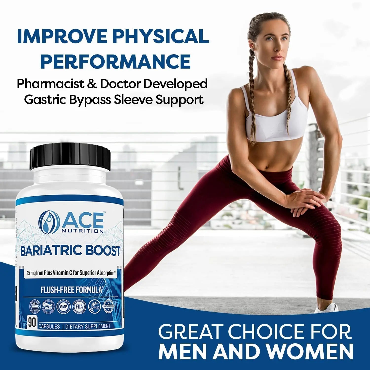 Bariatric Boost One-A-Day Multivitamin 90 Day Supply with 45mg Iron Post Gastric Bypass Sleeve Surgery | Non-GMO, Gluten Free, Bariatric Multivitamin Made in USA | ACE NUTRITION uk supplements
