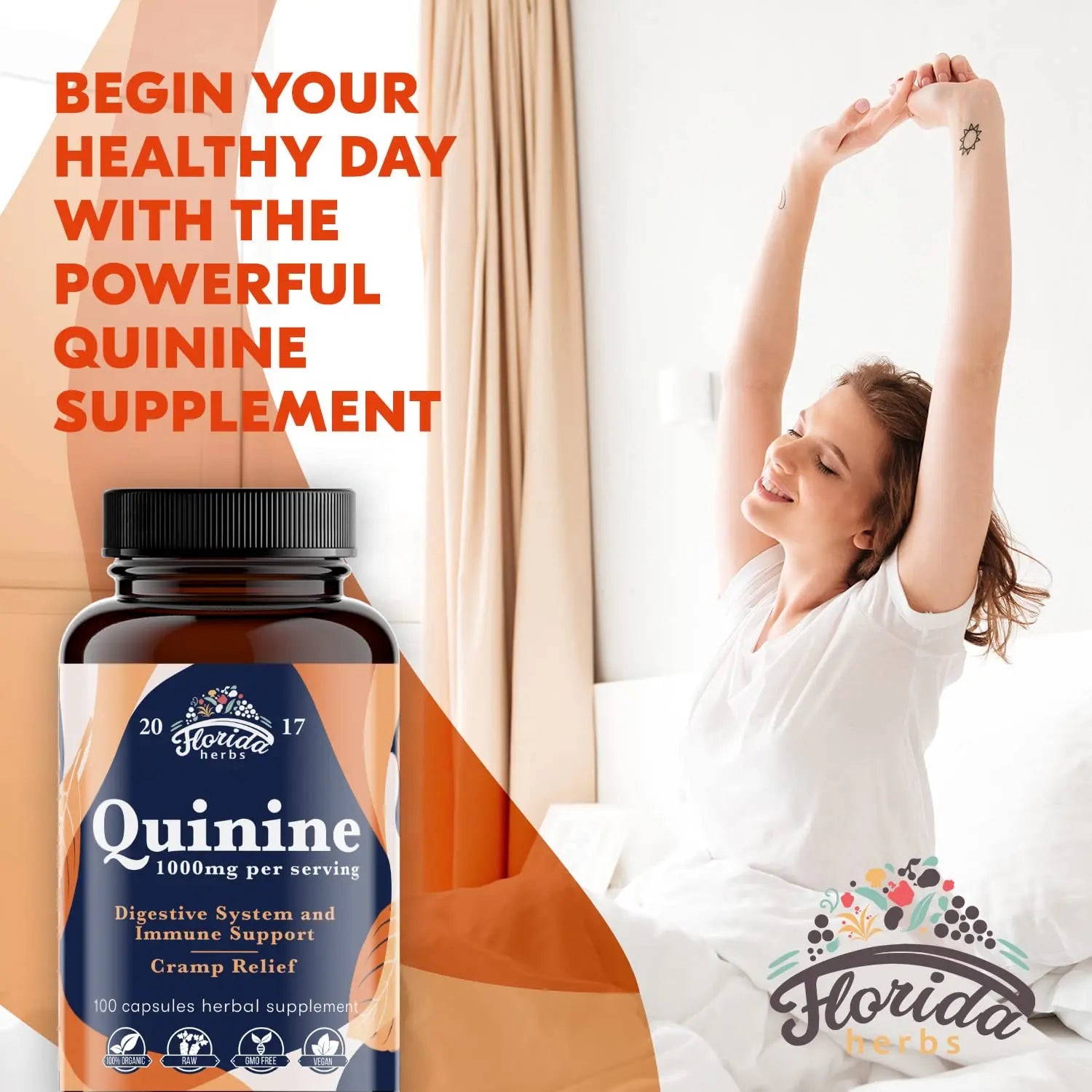FLORIDA HERBS Quinine for Leg Cramps 1000 mg - 110 Capsules - Cinchona Bark Extract Supplement - Quinine Capsules - Vegan, Non - GMO FLORIDA HERBS uk supplements