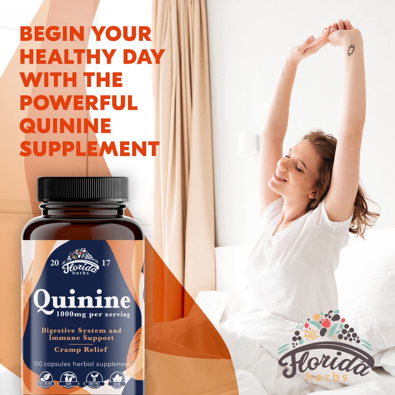 Leg Cramps Support Organic Pills - 1000 mg - Quinine Tablets for Cramp Defense FLORIDA HERBS uk supplements