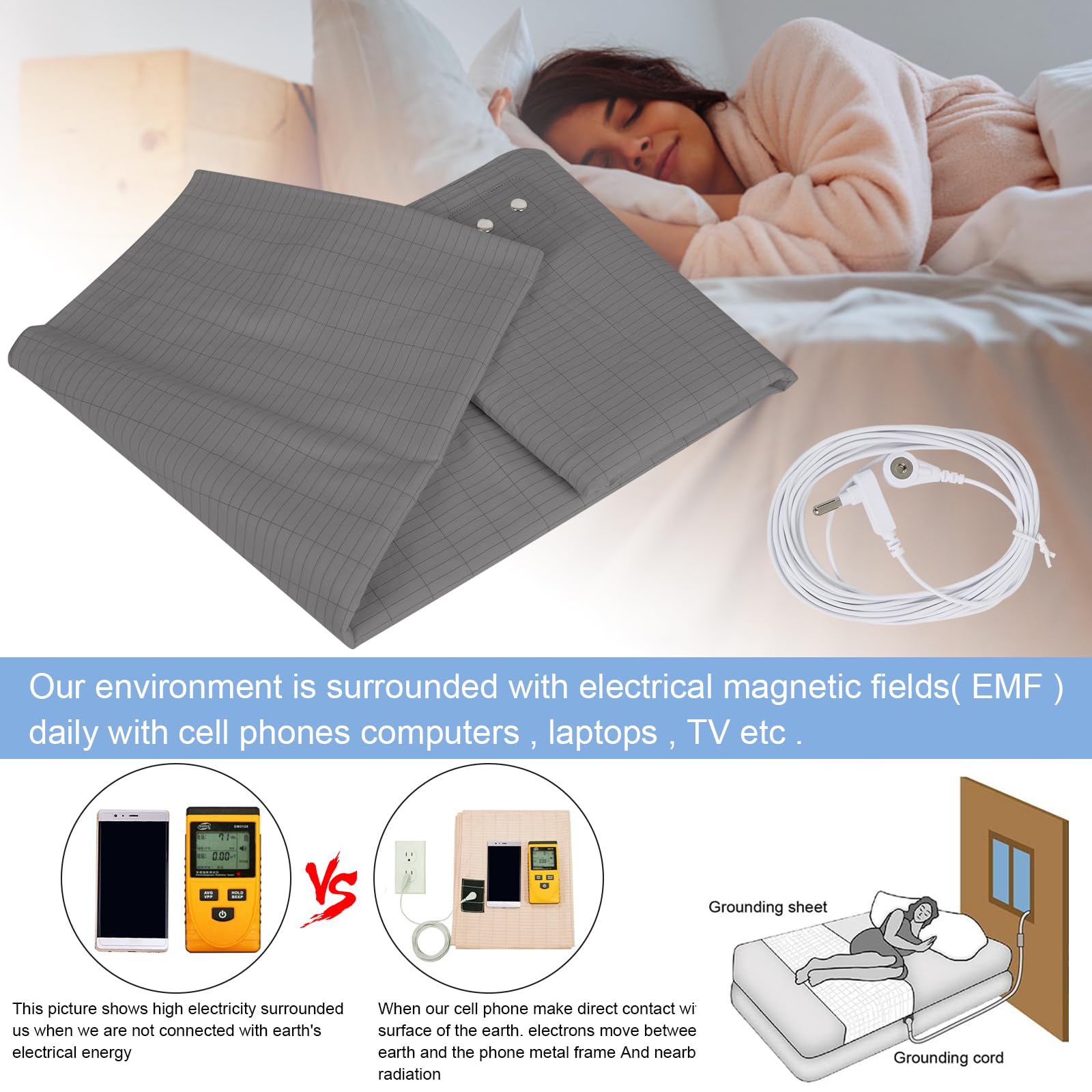 Grounding Mat for Bed, Grounding Sheets Blanket with Grounding Cord, Earthing Mat Grounding Pad Reaeng uk supplements