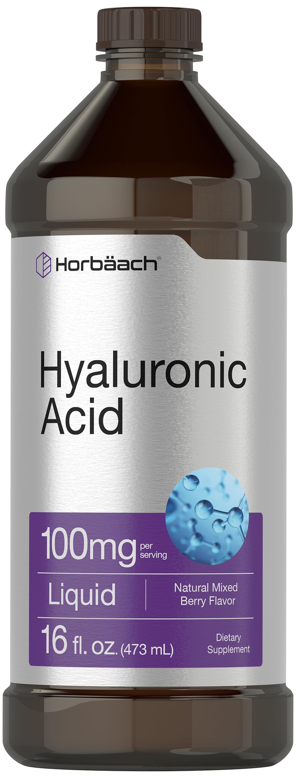 Liquid Hyaluronic Acid Supplement | 100 mg | 16 oz | Mixed Berry Flavor | Non-GMO Horbäach uk supplements