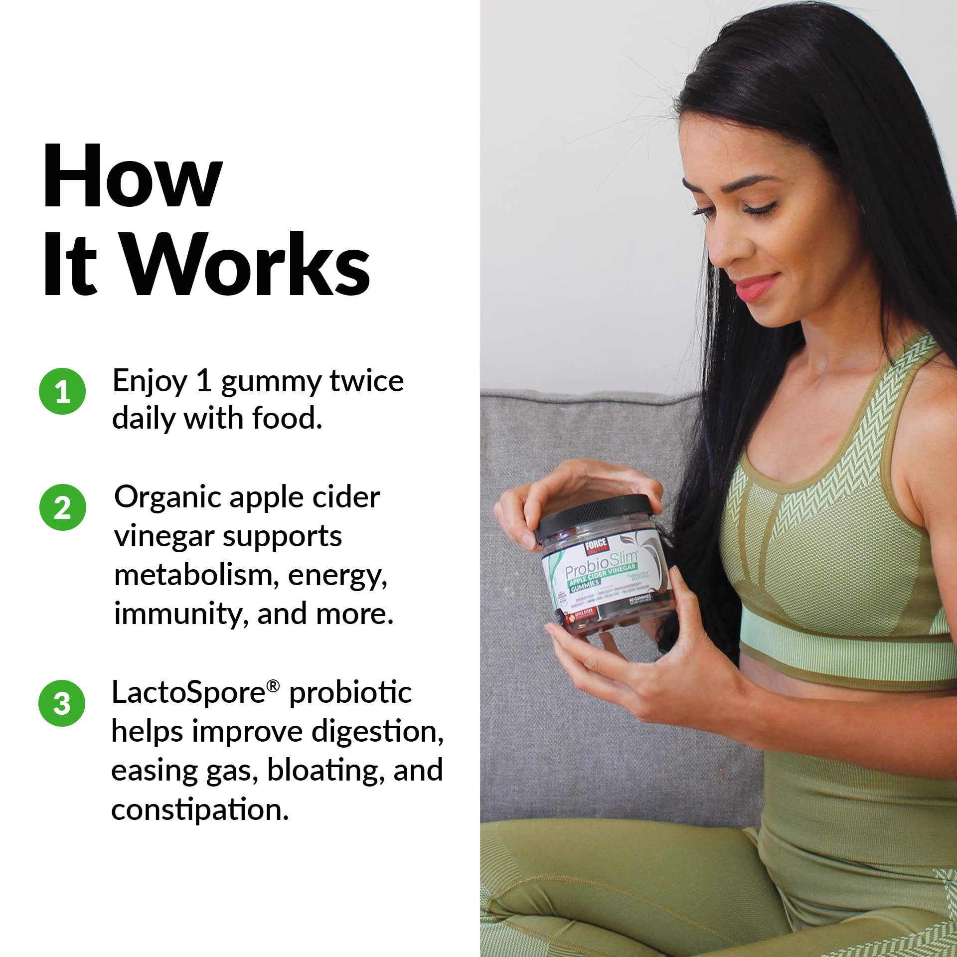FORCE FACTOR ProbioSlim Apple Cider Vinegar Gummies Organic LactoSpore Prebiotics Force Factor uk supplements