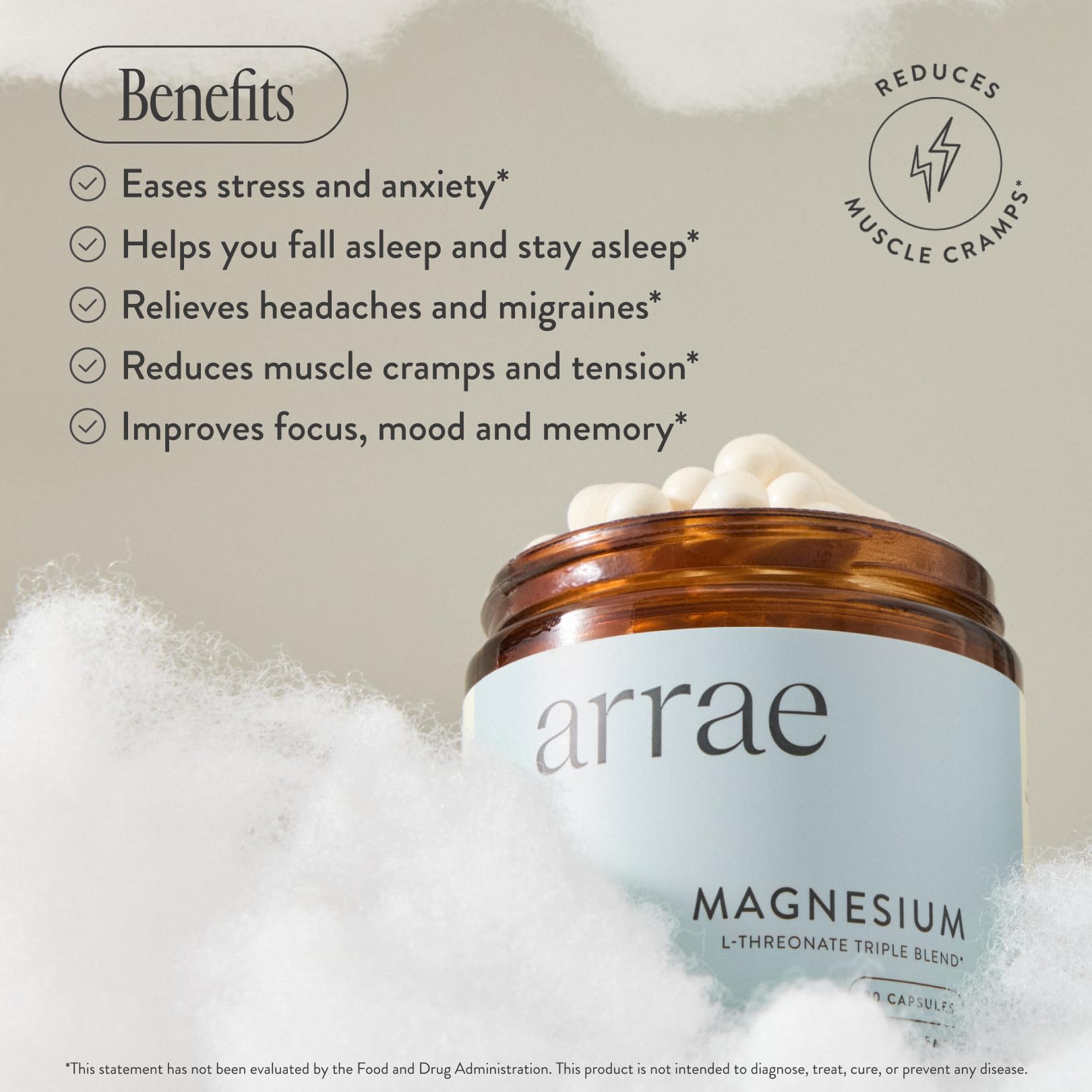 Arrae Magnesium Supplement, Magnesium Glycinate, Citrate & L-threonate, 250 mg, Support Mood, Sleep, Nerves, and Muscles,90 Capsules Arrae uk supplements