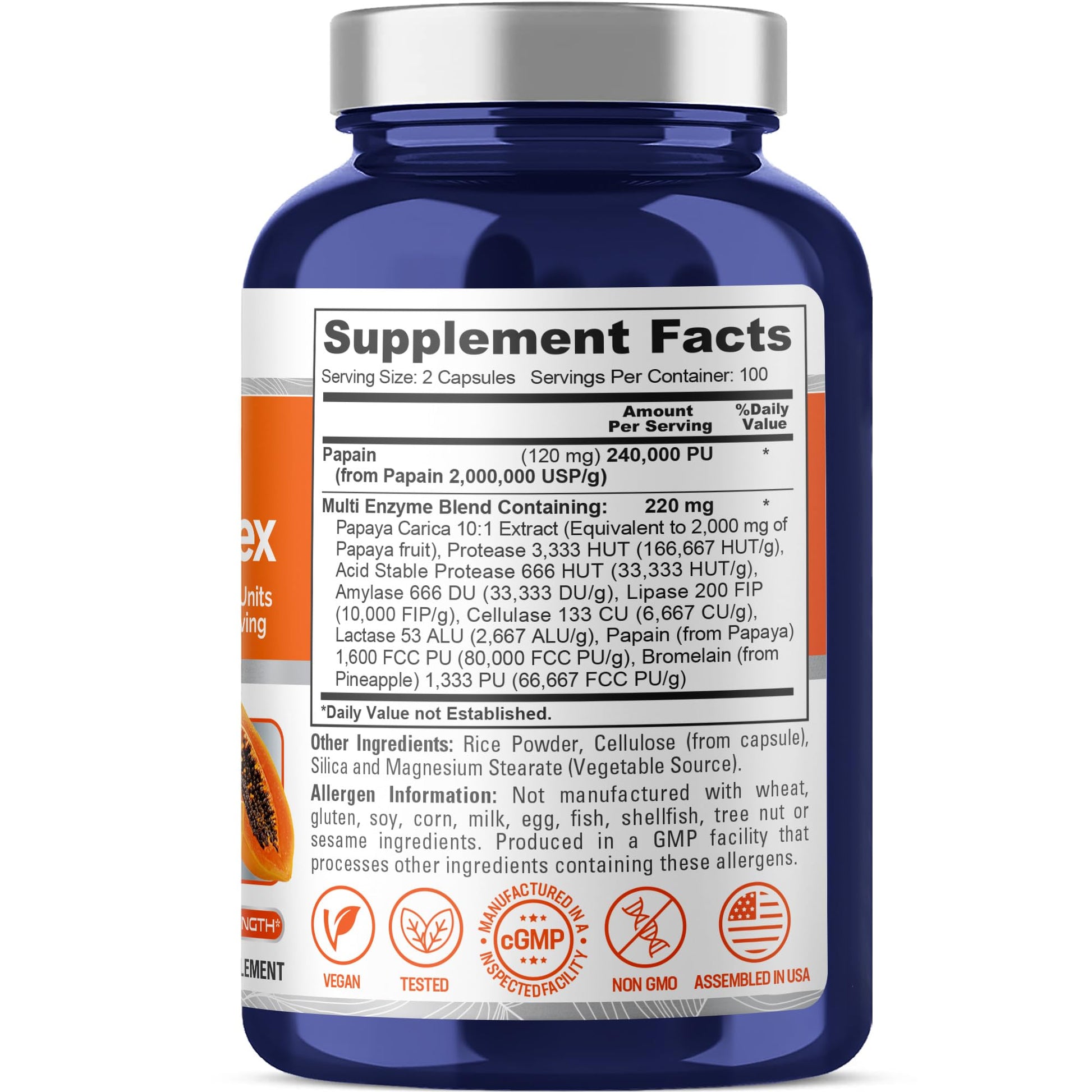 NusaPure Papaya Papain Enzyme Complex 240,000 PU - 200 Veggie Caps - Suitable for Vegetarian, Vegan Non-GMO NusaPure uk supplements
