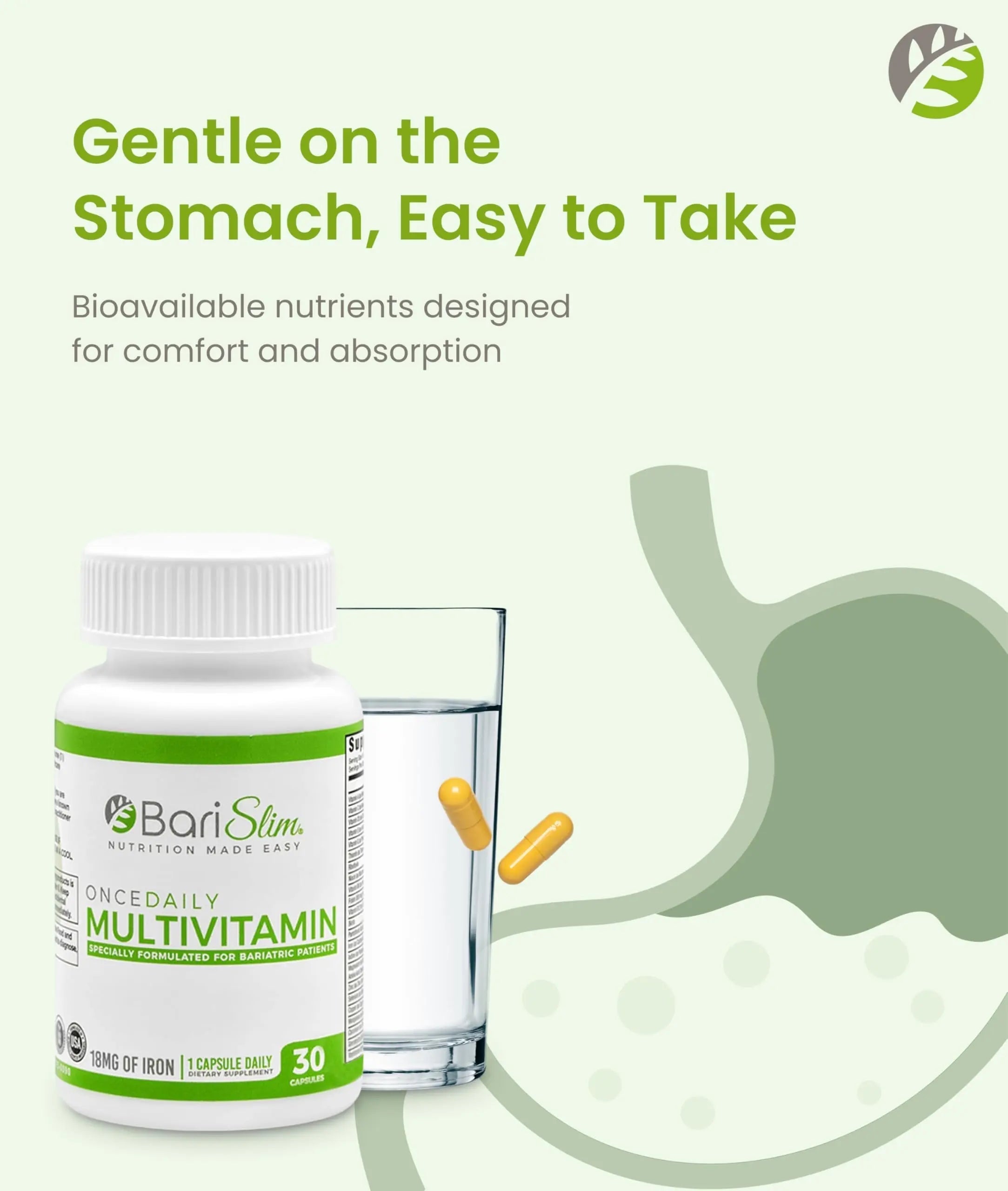 BariSlim Once Daily Bariatric Multivitamin Capsule - 18mg of Iron - Bariatric Vitamin & Supplement for Post Surgery Including Gastric Bypass BariSlim uk supplements