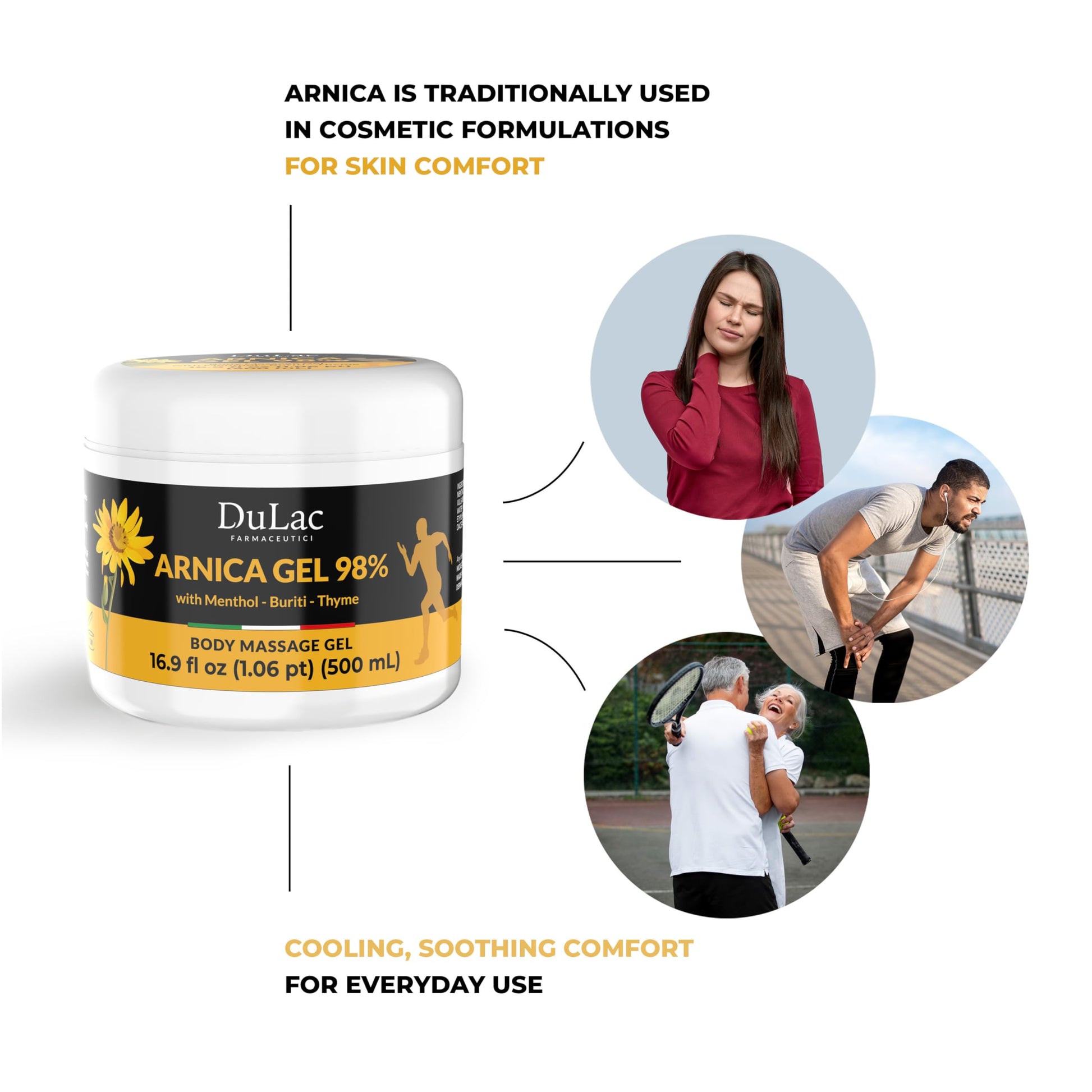 Dulac Arnica Body Massage Gel – Water-Based Cosmetic Massage Gel with Arnica Montana, Fast-Absorbing Lightweight Texture, Non-Greasy Feel, Dermatologically Tested, 16.9 fl oz DULÀC FARMACEUTICI 1982 uk supplements