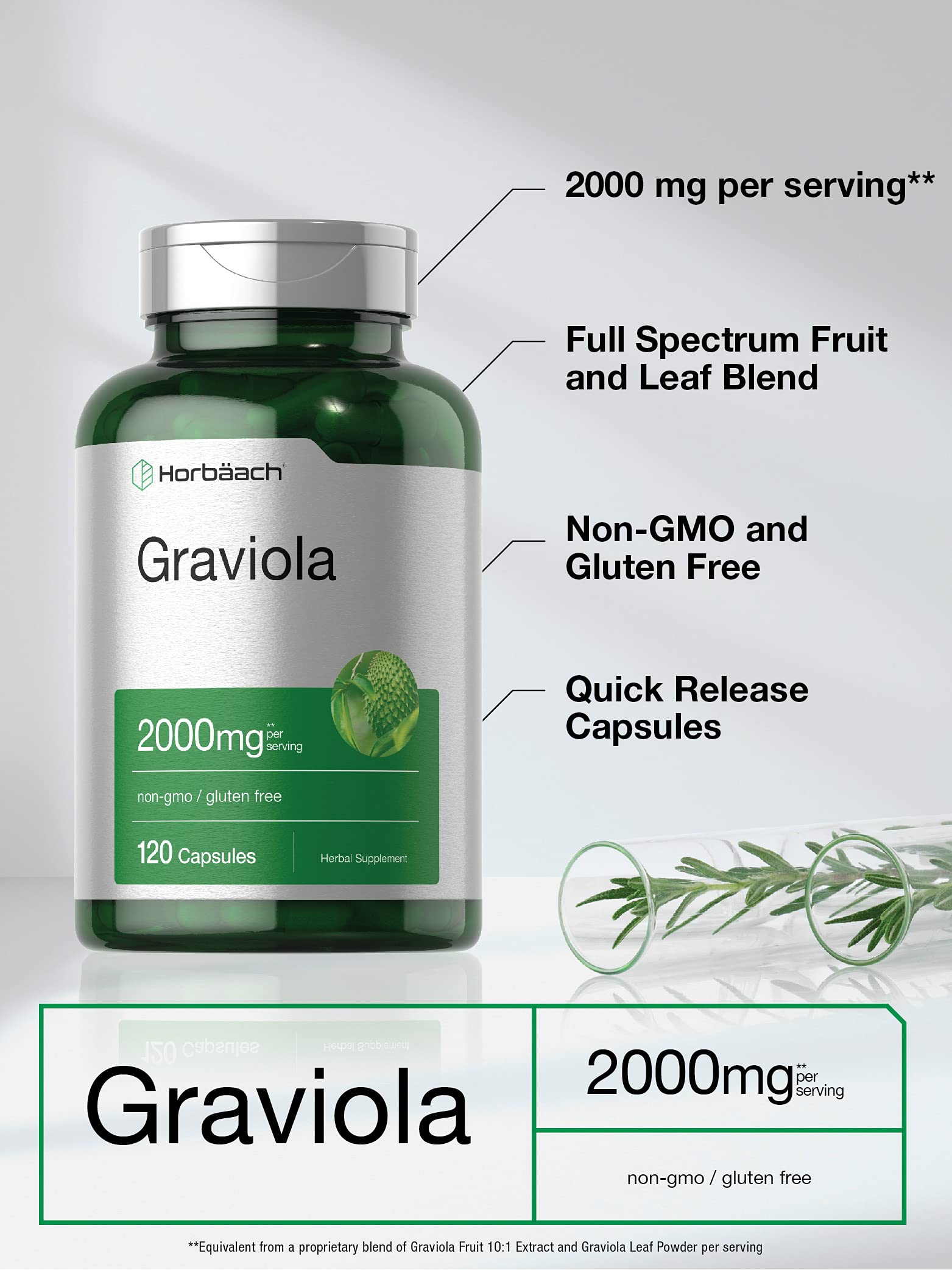 Graviola Extract 2000 mg 120 Capsules With Graviola Proprietary Blend Ingredient Horbäach uk supplements