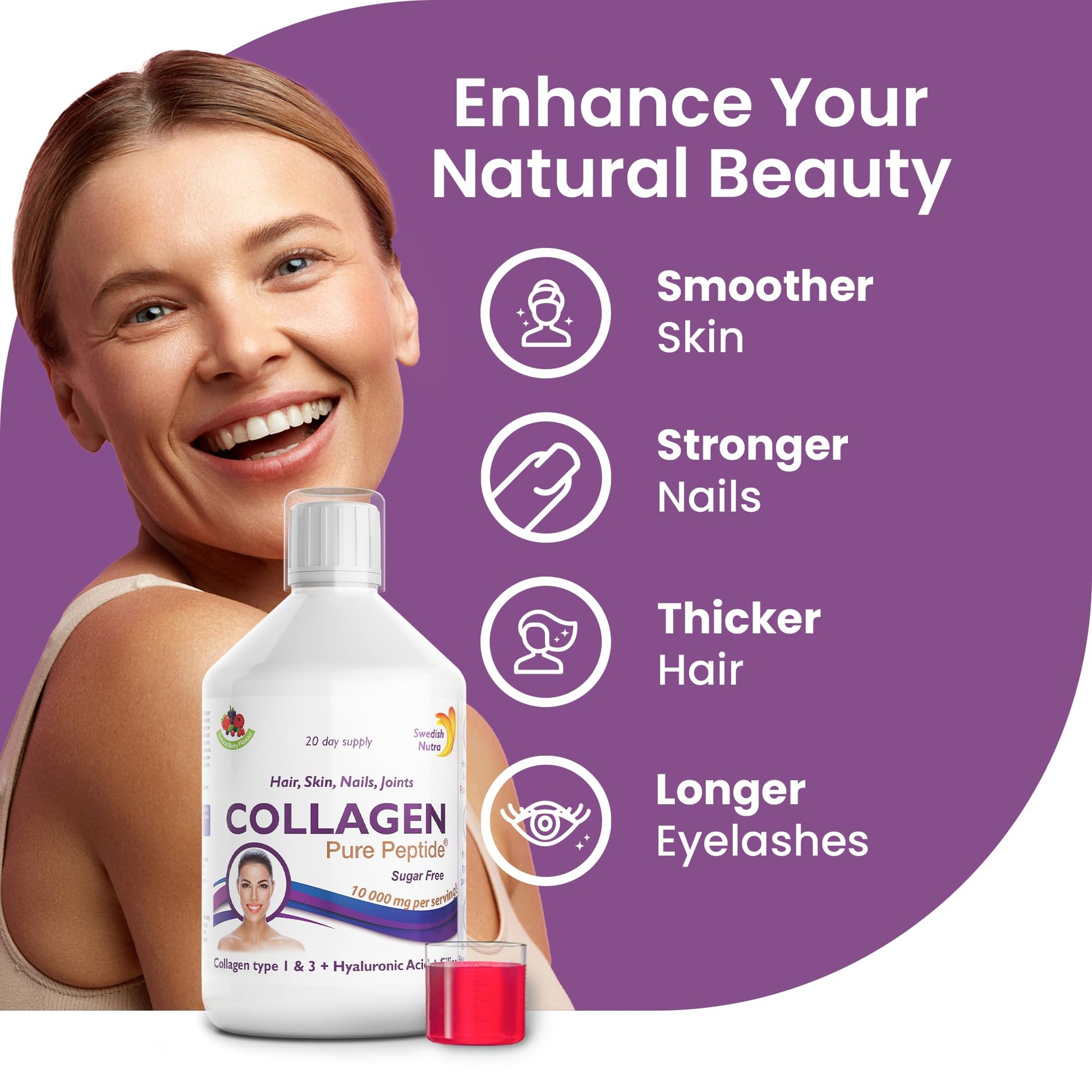 Swedish Nutra Liquid Bovine Collagen - Pack of 500ml, 20 Day Supply | Sugar Free Berry Flavour Swedish Nutra uk supplements