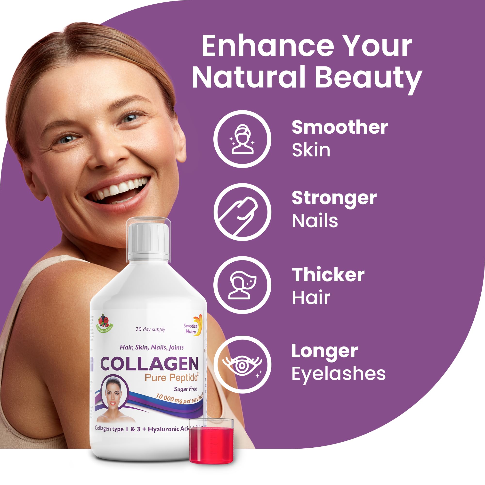 Swedish Nutra Liquid Bovine Collagen - Pack of 500ml, 20 Day Supply | Sugar Free Berry Flavour Swedish Nutra uk supplements