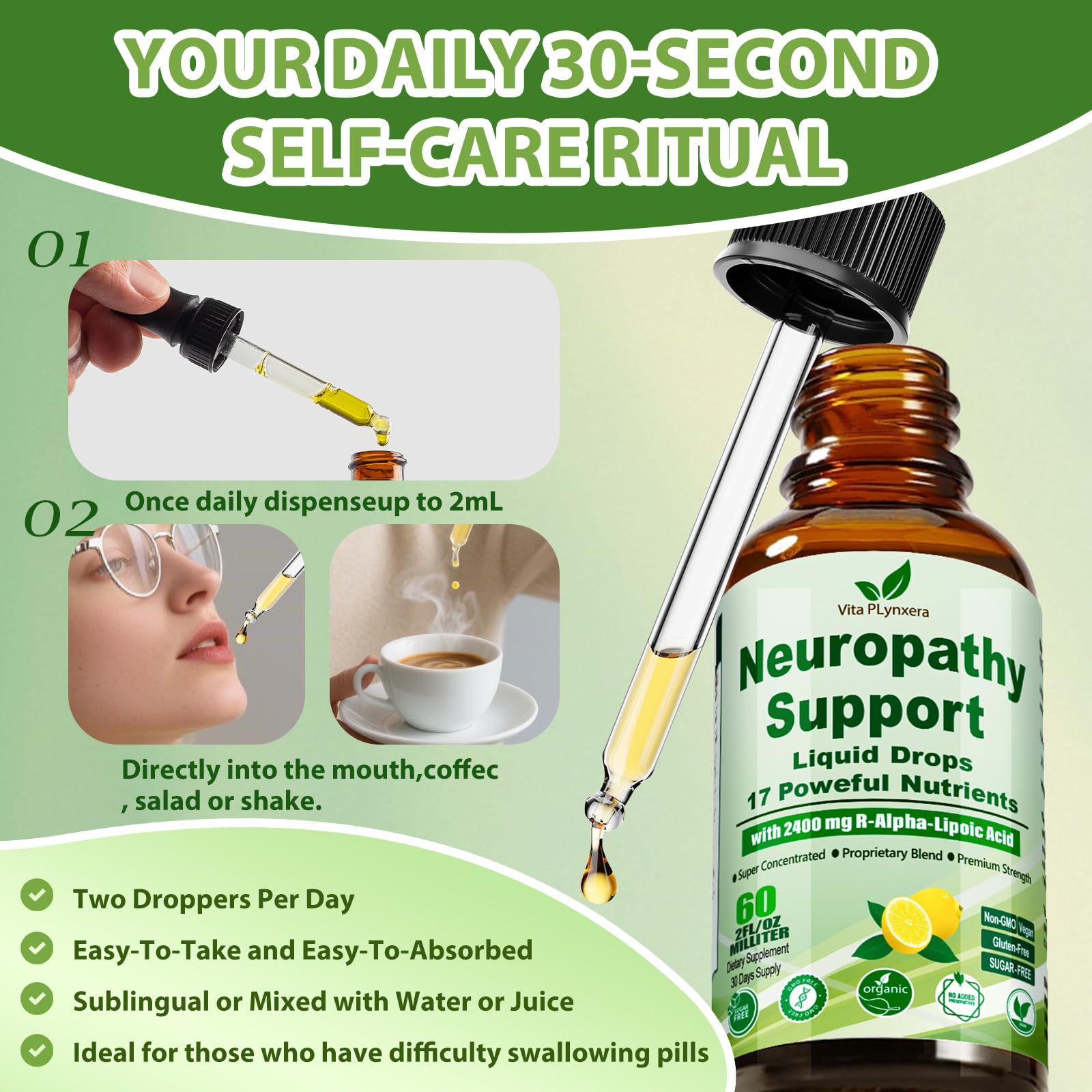 Neuropathy Supplements Liquid Drops, Advance 17-in-1 Stabilized R-Alpha Lipoic Acid (R-ALA) w. Acetyl L-Carnitine Vitamin B-Complex Magnesium, High Potency R-Lipoic Acid for Nerve Antioxidant Energy Vita PLynxera uk supplements