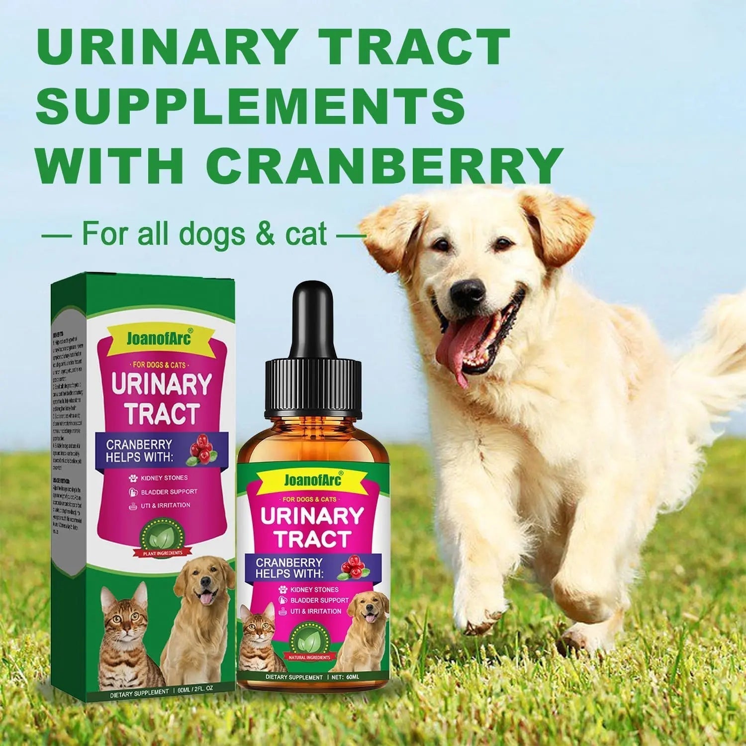 Urinary Tract for Cats, Cat & Dog Urinary Tract Drops Infection Remedy with Cranberry Dog Supplements, Cranberry Kidney Bladder Support Supplement - 60ml / 2 Fl.oz JoanofArc uk supplements