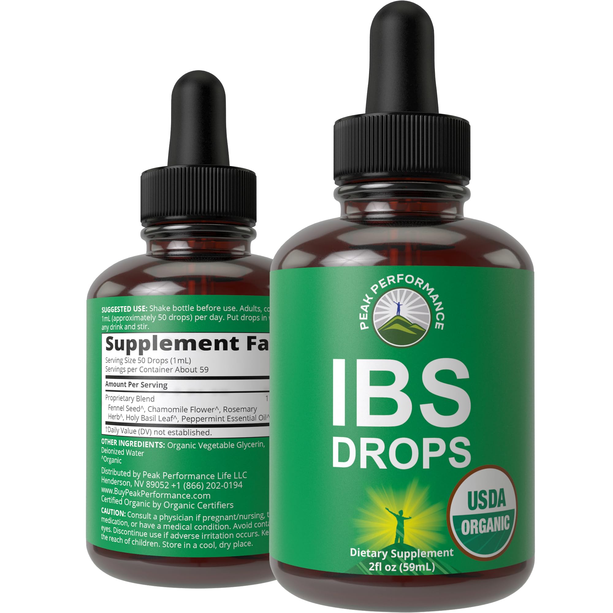 USDA Organic IBS Relief 5-in-1 Liquid Drops. for Ingestion, Bloating, Gas. Irritable Bowel Supplement with 5 Organic Ingredients. Peppermint Oil, Fennel Seed, Chamomile Flower, Rosemary, Holy Basil Peak Performance uk supplements