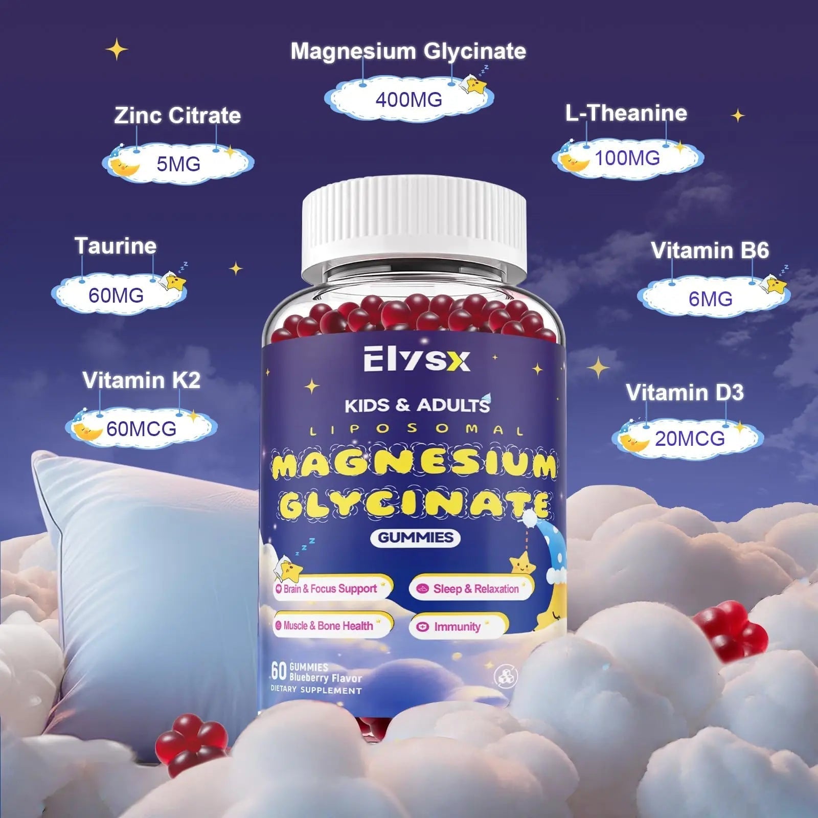 Elysx Kids Methylated Multivitamin Chewable & Liposomal Magnesium Glycinate 400mg Gummies, Immune & Brain, Muscle & Relax Elysx uk supplements