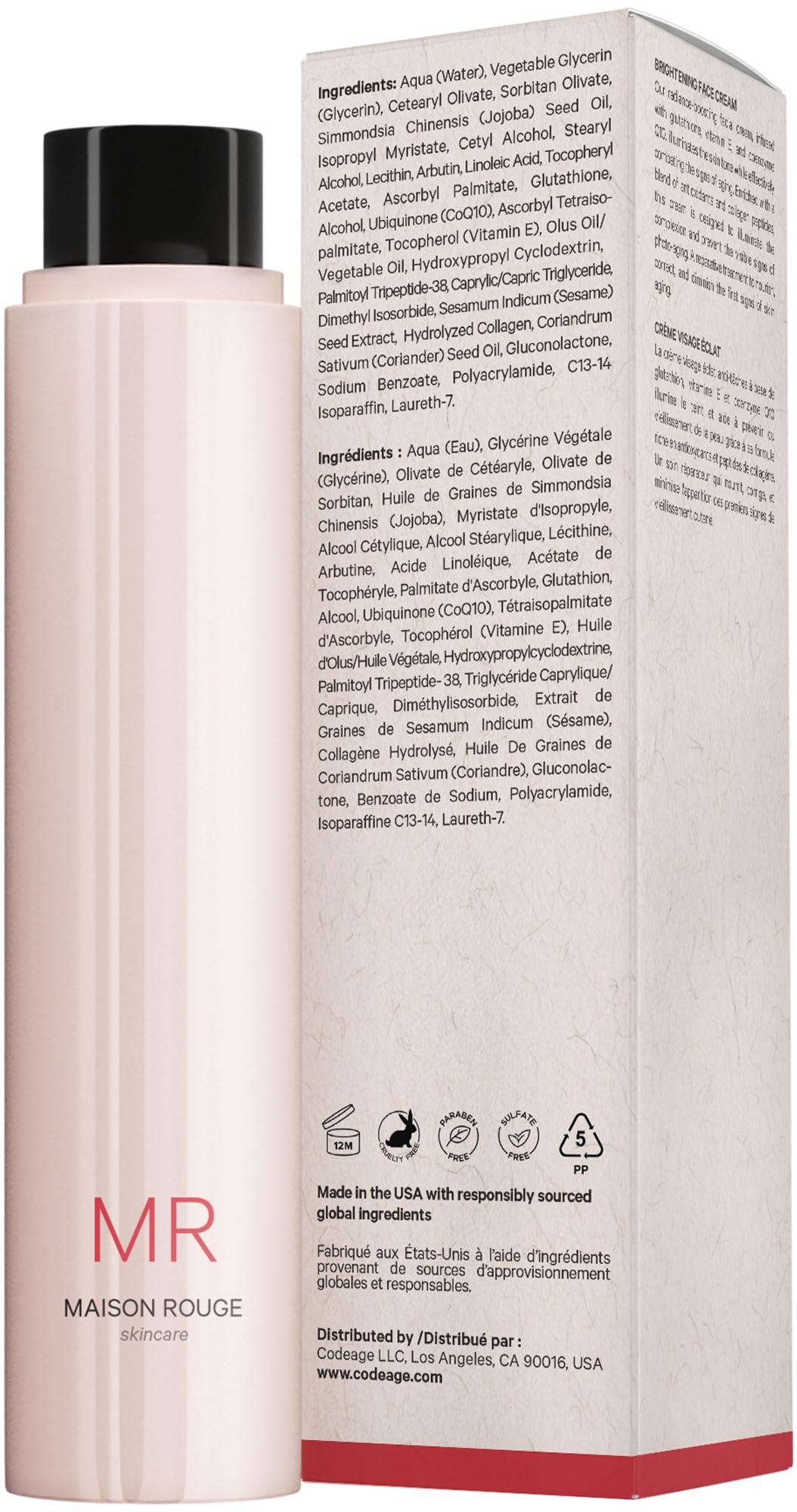 Codeage Maison Rouge Brightening Face Cream Refill Glutathione Cream, Collagen Peptides, Vitamin E, CoQ10 – Radiance & Antioxidant Complex – Paraben and Sulfates Free – Skin Care - 1.7 fl oz Codeage uk supplements