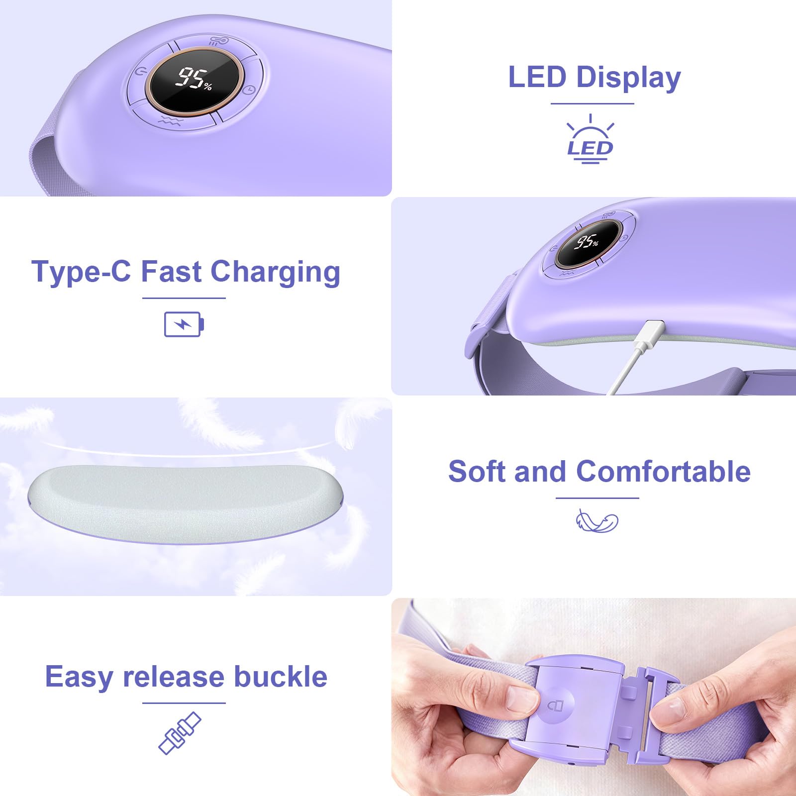 Heating Pad for Period Cramps, 3 Heat Levels and 3 Massage Modes, Portable Heating Pad for Menstrual Cramps Relief, Electric Heat Belt, Christmas Gifts for Women and Girl Stocking Stuffers(Purple) SZO uk supplements