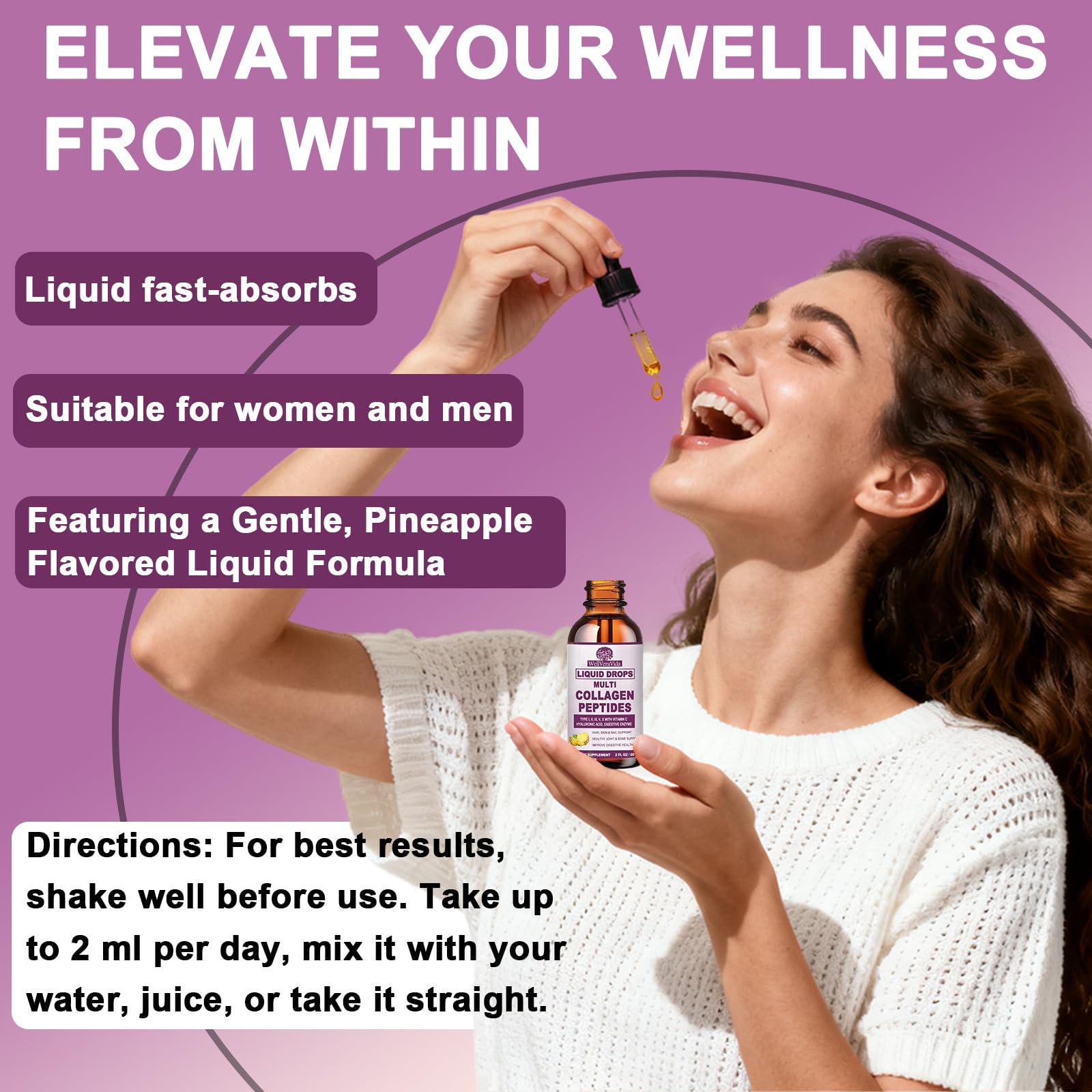 Multi Collagen Peptides Liquid Drops, 2oz – Types I, II, III, V, X, Hydrolyzed Collagen Complex for Hair, Skin, Nails, Bones & Joint Support | Collagen Supplement w. Hyaluronic Acid, Biotin, Vitamin C WellVeraVida uk supplements