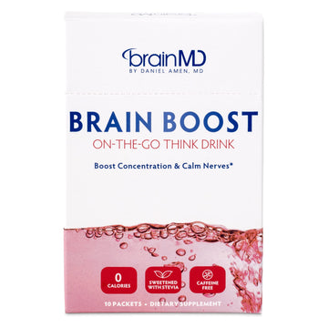 BRAINMD Dr Amen Brain Boost On The Go - 10 Packets, Berry Flavor - Nootropic Drink Powder, Promotes Focus, Clarity & Mental Energy - Caffeine Free, Gluten Free - 10 Servings BRAINMD uk supplements