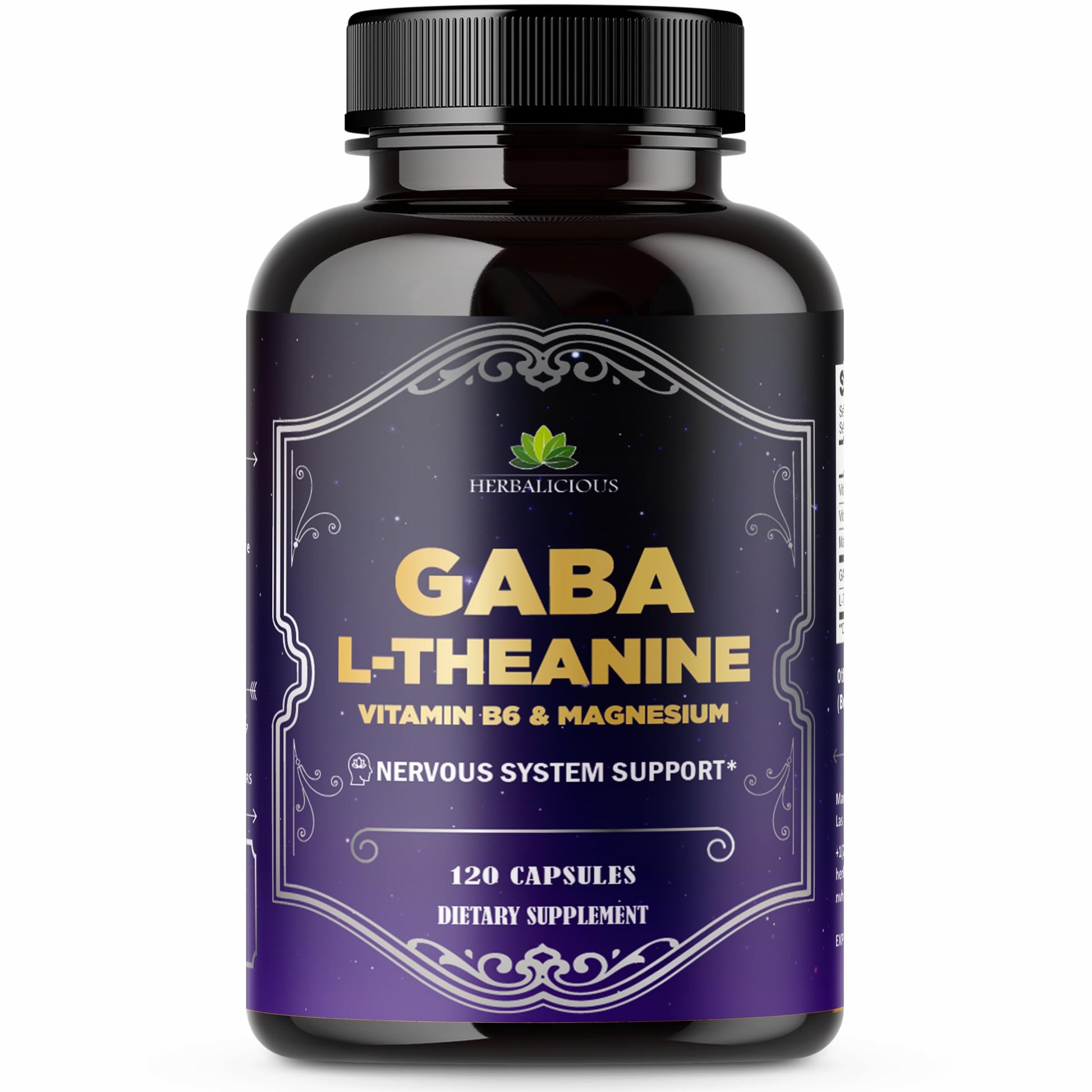 HERBALICIOUS GABA L-Theanine with Magnesium – Calm & Focus Support, Stress Relief, Relaxation + Mood Balance, Brain & Memory Support Supplement – Vitamin B6 + B12 Complex – 120 Capsules HERBALICIOUS uk supplements