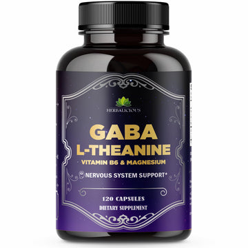 HERBALICIOUS GABA L-Theanine with Magnesium – Calm & Focus Support, Stress Relief, Relaxation + Mood Balance, Brain & Memory Support Supplement – Vitamin B6 + B12 Complex – 120 Capsules HERBALICIOUS uk supplements