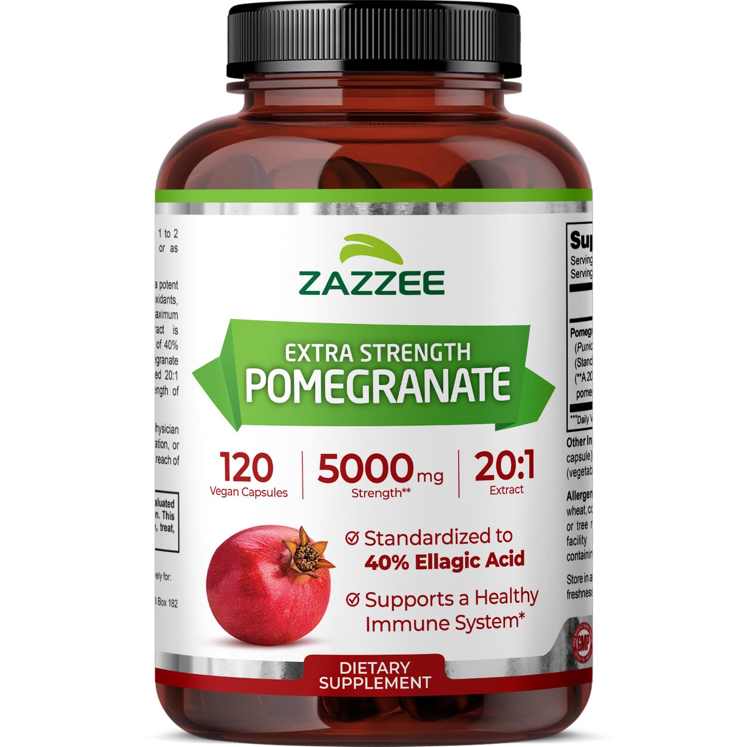 Zazzee Extra Strength Pomegranate 20:1 Extract, 40% Ellagic Acid, 120 Vegan Capsules, 4 Month Supply, Punica Granatum, Antioxidant & Cellular Health Support, Non-GMO, Made in the USA Zazzee uk supplements