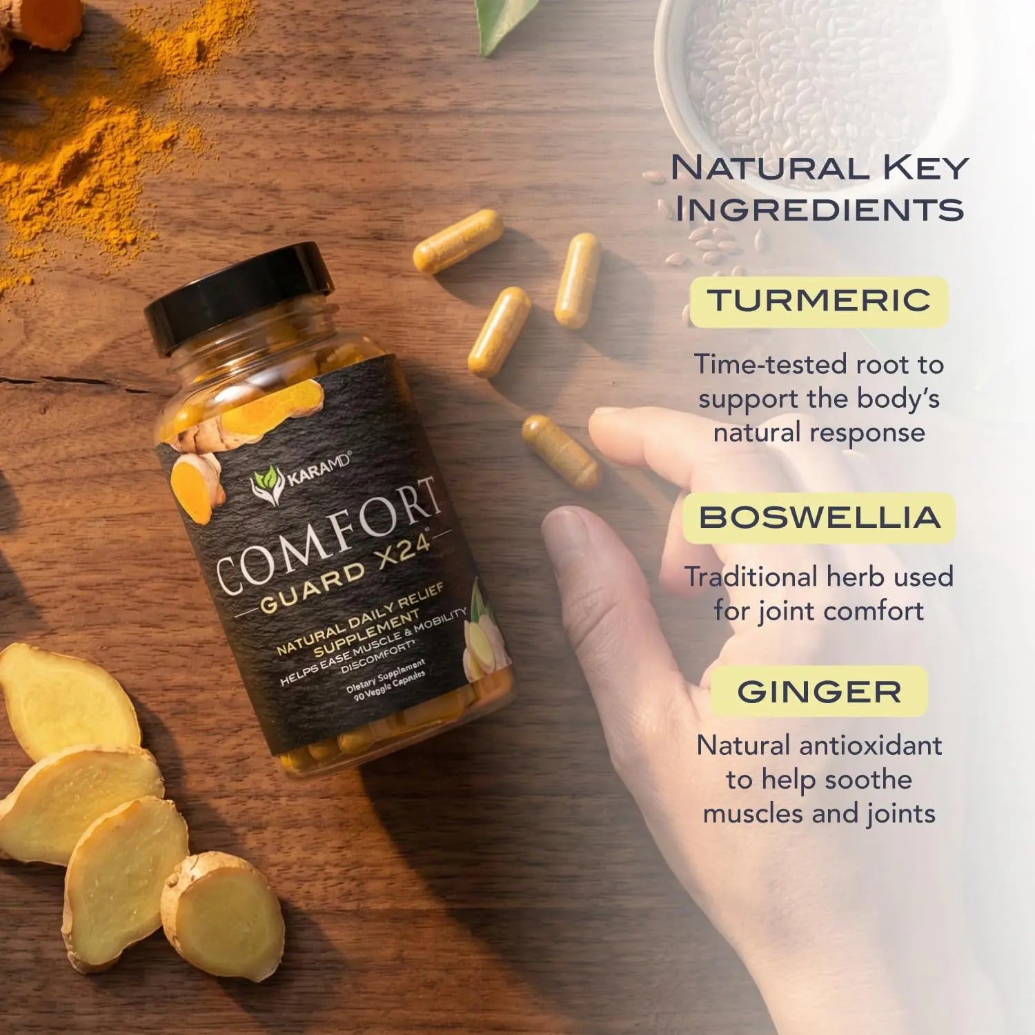 KaraMD Comfort Guard X24 | Joint & Movement Support Supplement | Turmeric Curcumin, Boswellia & Ginger | Ease Muscle Discomfort & Joint Stiffness | Non-GMO, Gluten Free & Vegan Friendly (30 Servings) KaraMD uk supplements