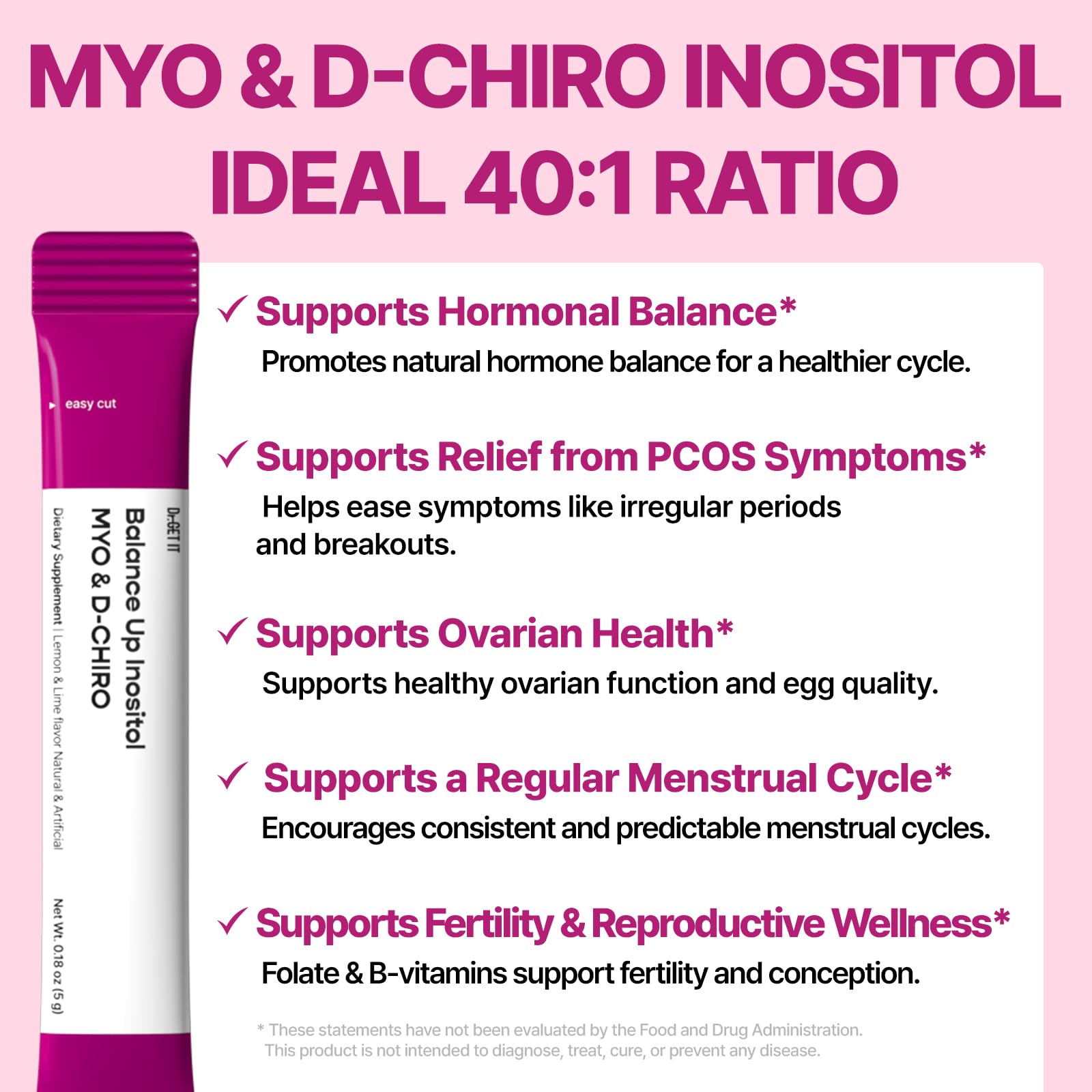 Dr.GET IT Balance Up Inositol 40:1 Myo & D-Chiro with Folate & Choline – Hormone Balance & Reproductive Health Support for Women – Lemon Lime Stick Powder, 30 Servings Dr.GET IT uk supplements