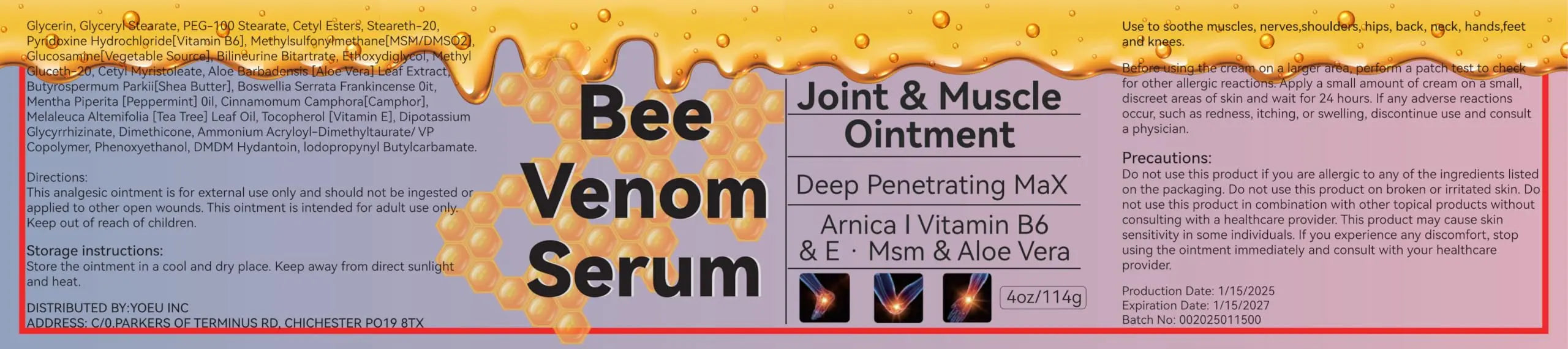 Cedonivor Bee Venom Cream, Joint & Muscle Soothing, Professional Bee Venom Joint Cream,Joint Gel - Specially for for Back, Neck, Hands, Knee Cedonivor uk supplements