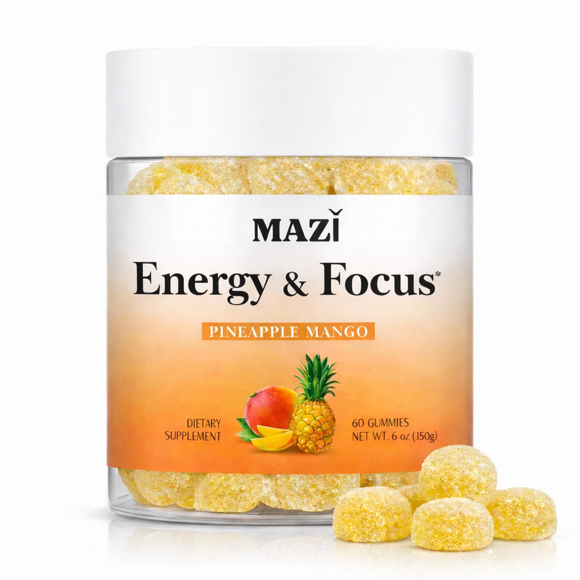 Energy & Focus Gummies | 100mg Natural Caffeine + L-Theanine + Vitamin B6 & B12 + CoQ10 | Nootropic Cognitive Brain Performance Supplement | No Crash or Jitters MAZI uk supplements
