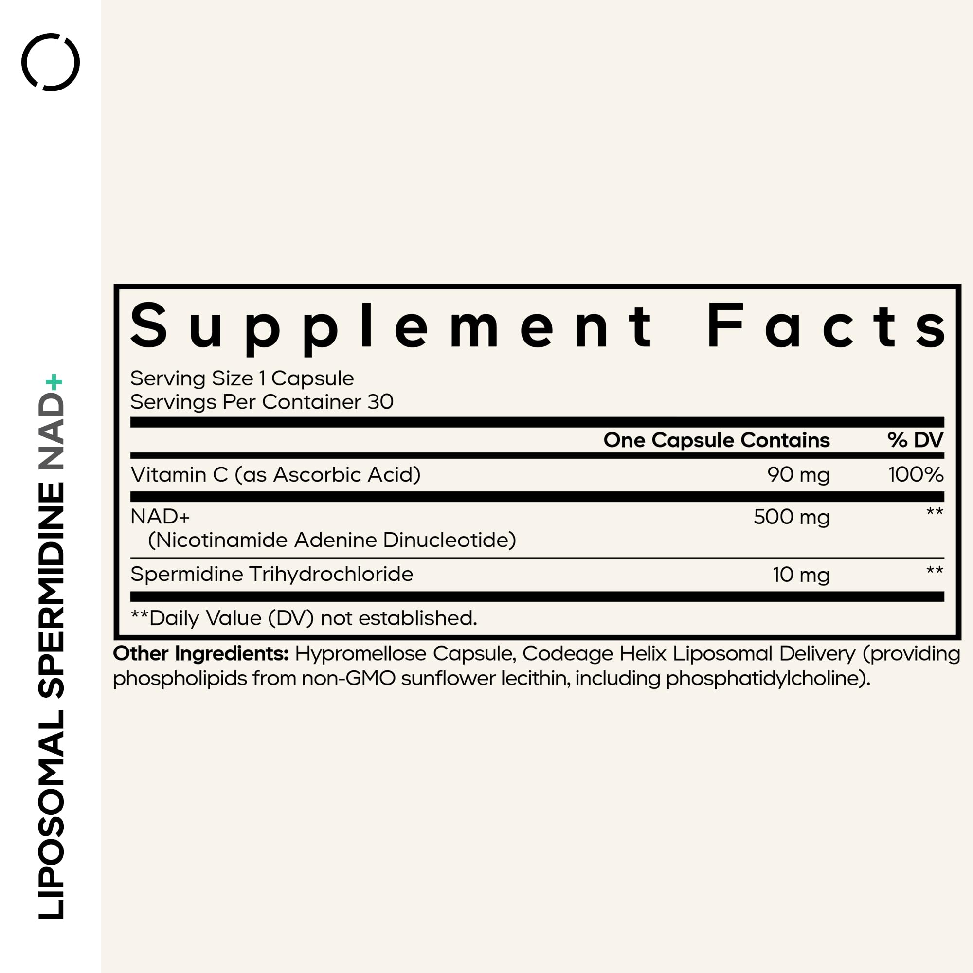 Codeage Liposomal Spermidine NAD+ Spermidine Supplement - 500 Mg NAD+ Vitamin C - Liposomal Delivery - Nicotinamide Adenine Dinucleotide Pills - 1 Capsule Per Serving - Vegan, Non-GMO - 30 Capsules Codeage uk supplements