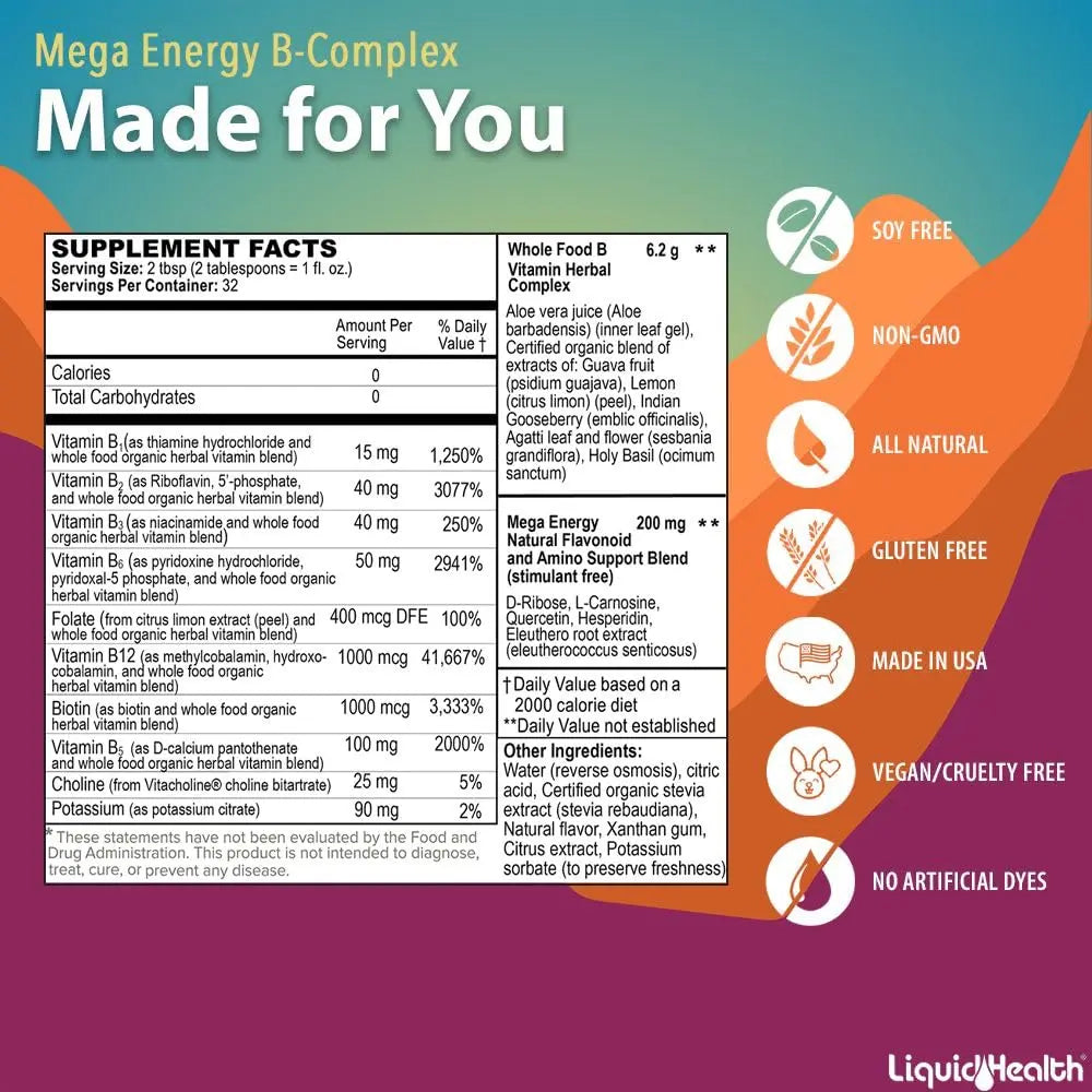 LIQUIDHEALTH Complete Multiple & Mega Energy B-Complex Daily Liquid Vitamins Bundle for Adults - Immune System Support, Increase Energy, Gut & Heart Health LIQUIDHEALTH uk supplements