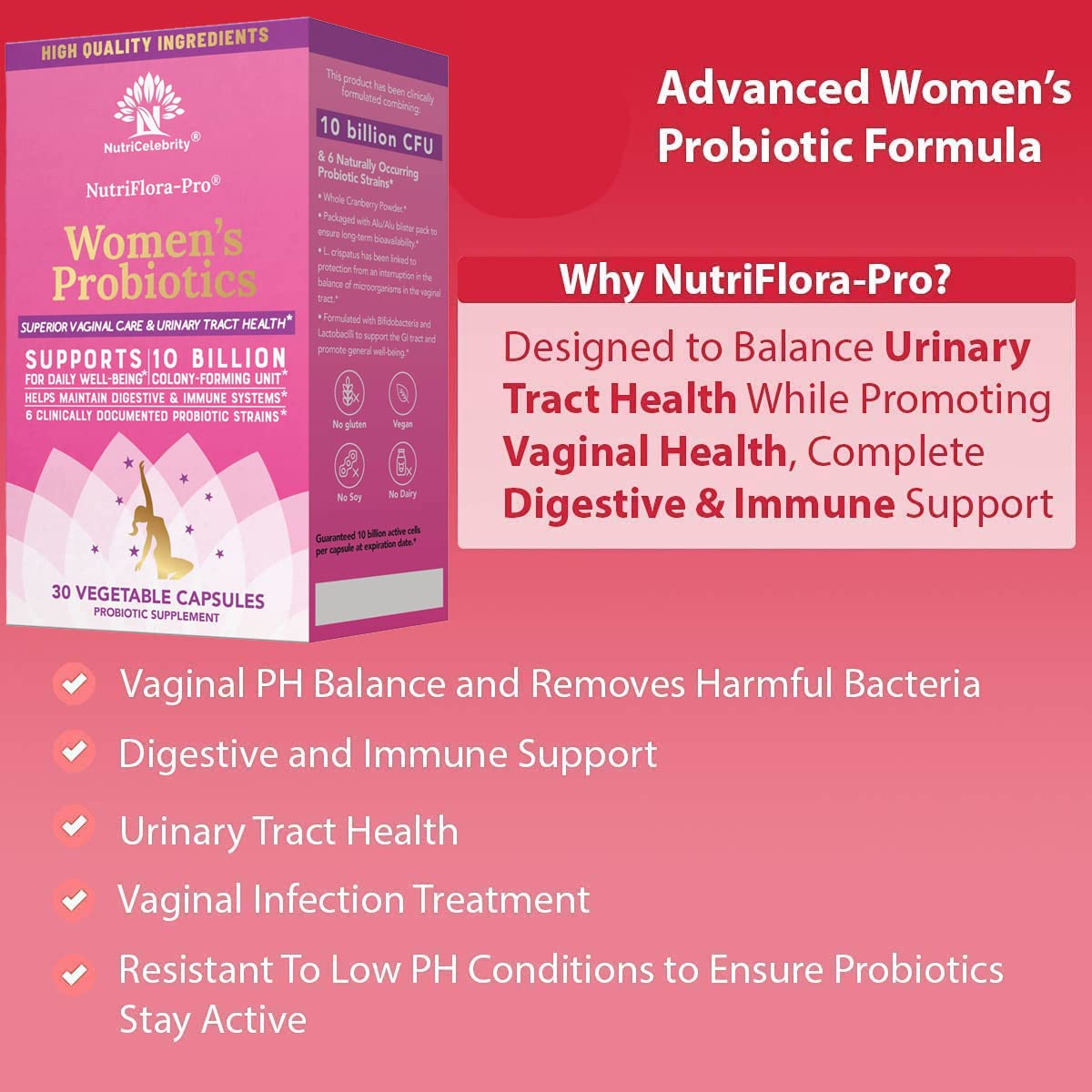 NutriCelebrity NutriFlora-Pro Probiotics for Women, Vaginal, Urinary Health, Immune System Digestive Nutricelebrity uk supplements