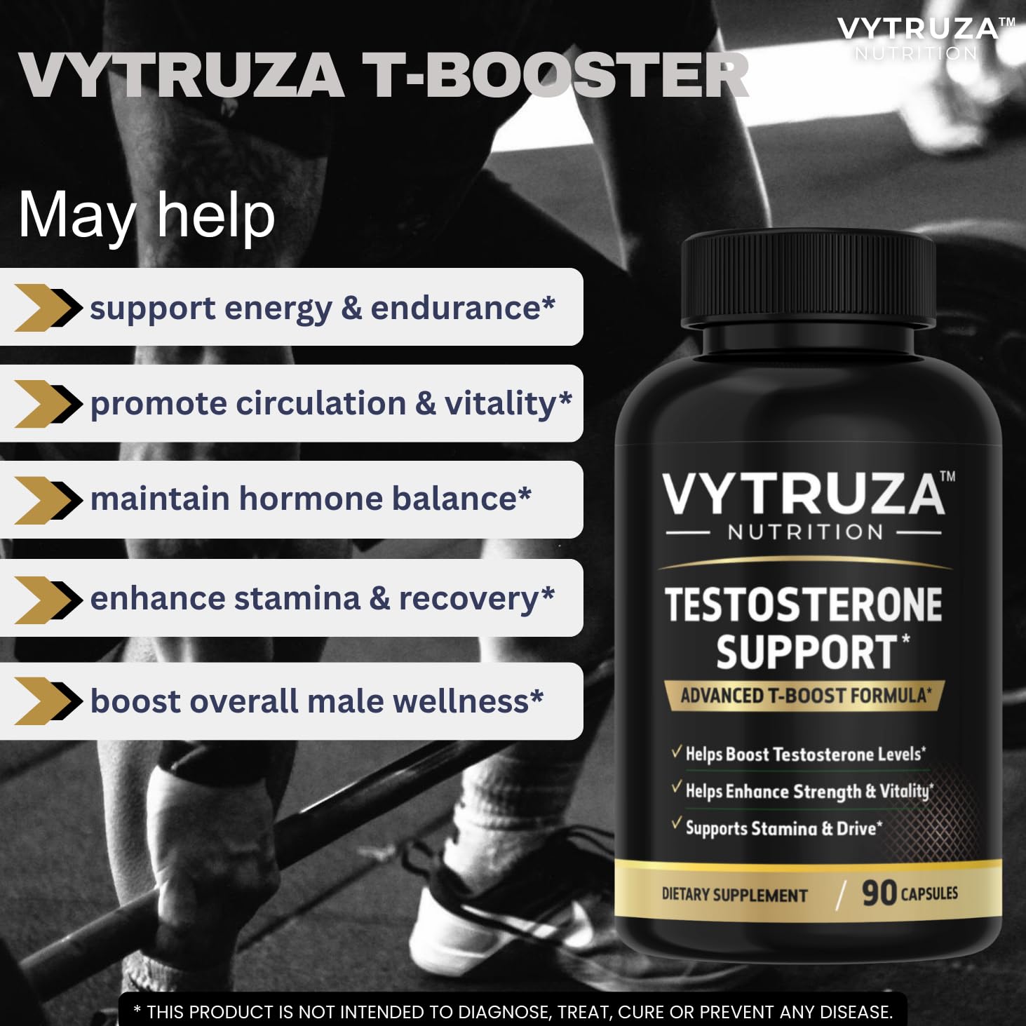 VYTRUZA Nutrition Advanced T-Boost Formula Test Support Capsules, Premium Ingredients, Energy, Strength Support Supplement for Men, 90 Capsules VYTRUZA uk supplements