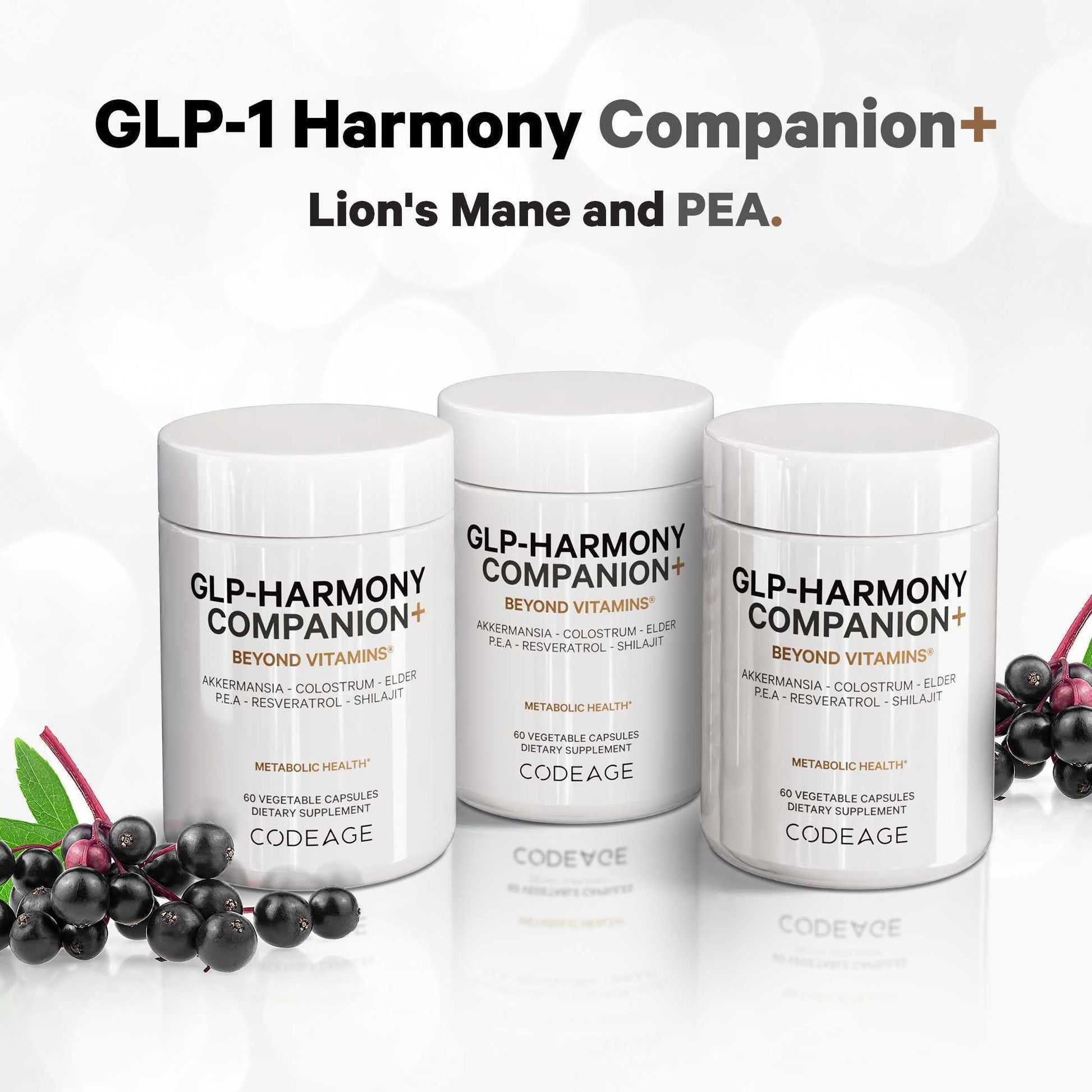 Codeage GLP-Harmony Companion+ Supplement - GLP-1 Agonist Support - Lion's Mane, Pea, Colostrum, Shilajit, Akkermansia, Elder, Citrus Bioflavonoids, Broccoli, Resveratrol - Non-GMO - 60 Capsules Codeage uk supplements