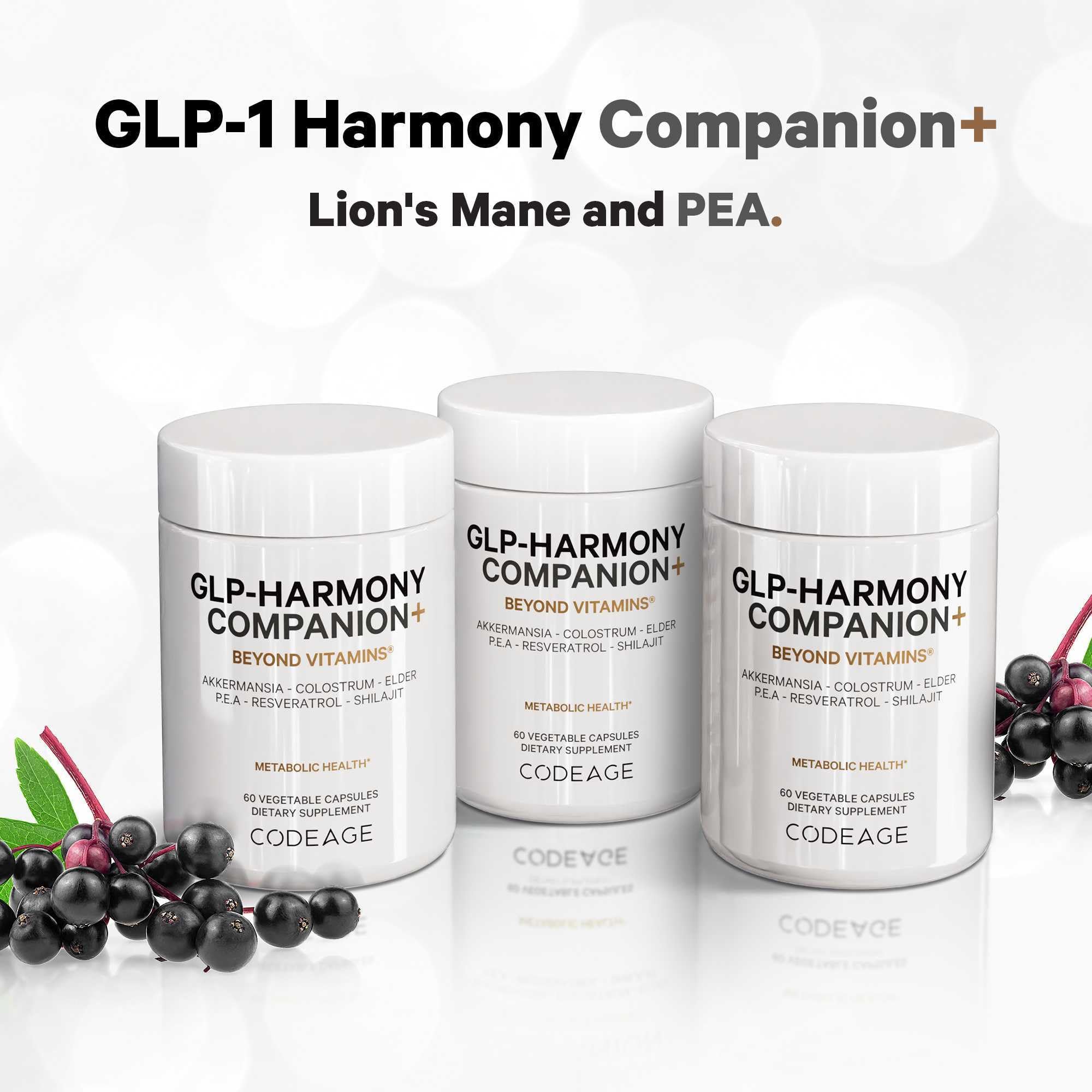 Codeage GLP-Harmony Companion+ Supplement - GLP-1 Agonist Support - Lion's Mane, Pea, Colostrum, Shilajit, Akkermansia, Elder, Citrus Bioflavonoids, Broccoli, Resveratrol - Non-GMO - 60 Capsules Codeage uk supplements
