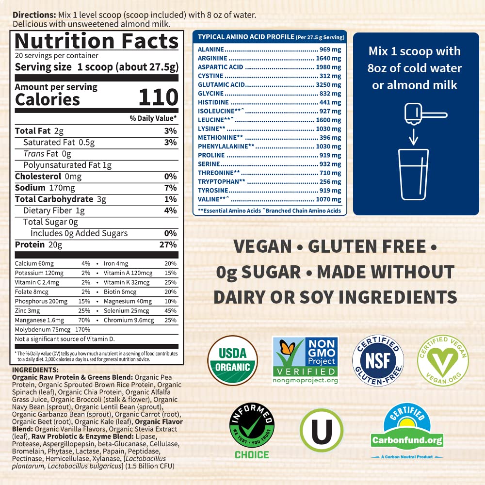 Garden of Life Raw Organic Protein & Greens Vanilla - Vegan Protein Powder Garden of Life uk supplements