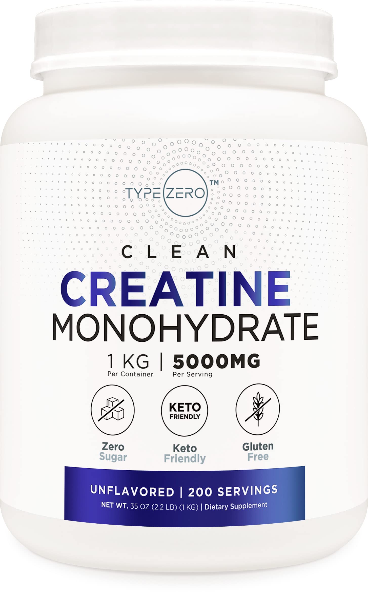 Type Zero Creatine Monohydrate (Unflavored) 1 KG, 5000mg (5g) Per Serving, Micronized, Zero Sugar, Keto Friendly & Gluten Free, 200 Servings Type Zero uk supplements