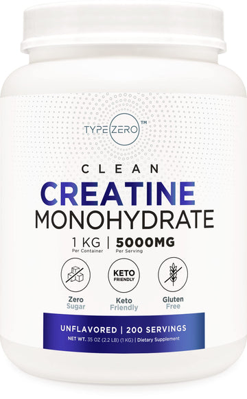Type Zero Creatine Monohydrate (Unflavored) 1 KG, 5000mg (5g) Per Serving, Micronized, Zero Sugar, Keto Friendly & Gluten Free, 200 Servings Type Zero uk supplements