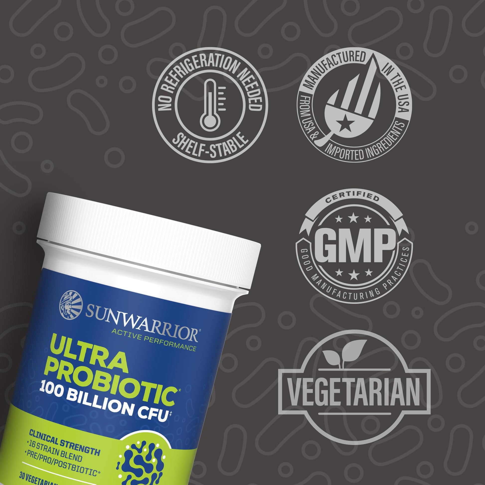Probiotic for Gut Health 100 Billion CFU Probiotics Supplement Capsules 16 Strains Prebiotics + Postbiotics for Gut Immune & Colon Health Energy & Endurance Support Soy-Free Non-GMO 30 Capsule Serving Sunwarrior uk supplements