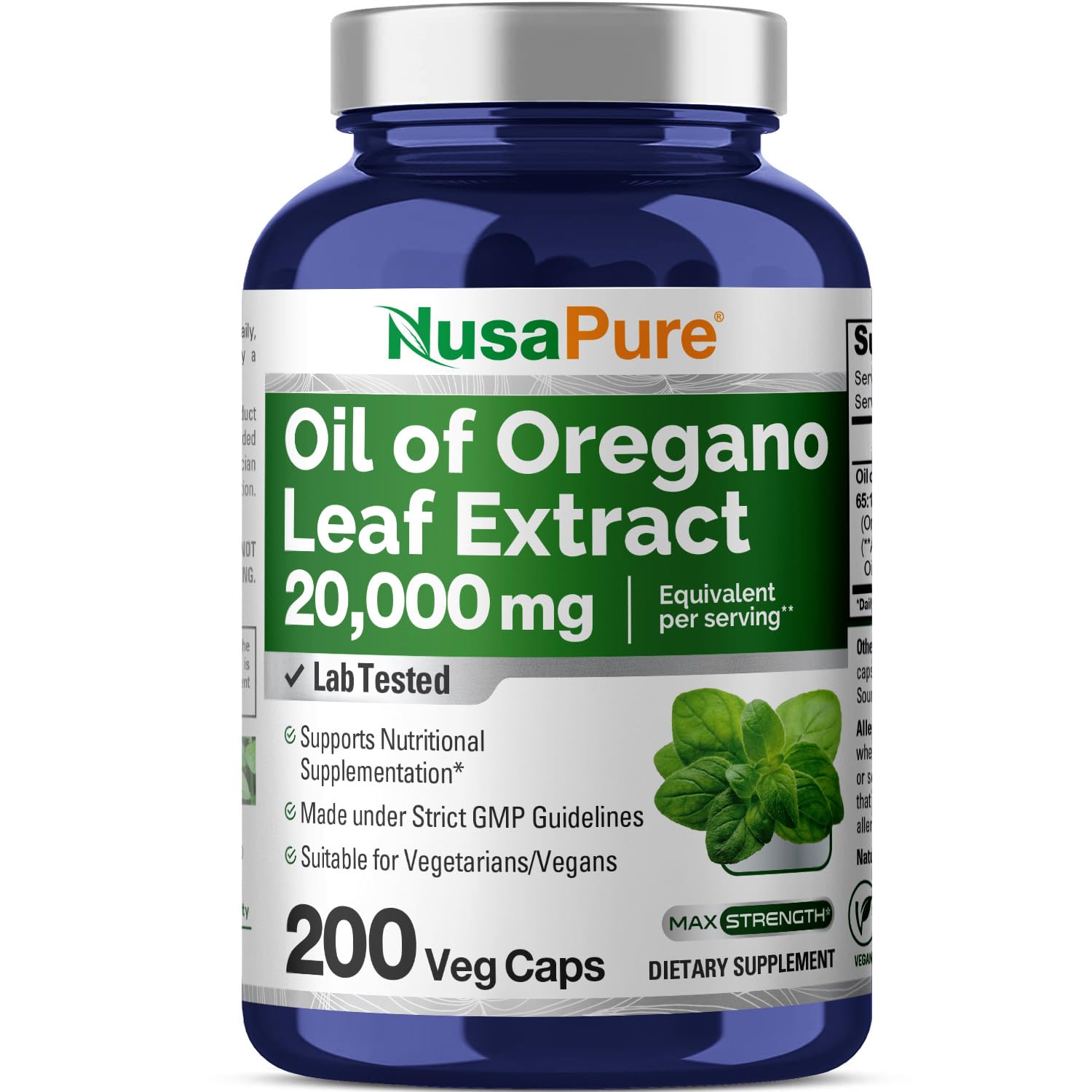 NusaPure Oregano Oil Extract 20000mg | 200 Veggie Powder Capsules | Naturally Occurring Carvacrol | Non-GMO and Vegan Extract 65:1 NusaPure uk supplements