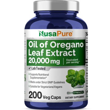 NusaPure Oregano Oil Extract 20000mg | 200 Veggie Powder Capsules | Naturally Occurring Carvacrol | Non-GMO and Vegan Extract 65:1 NusaPure uk supplements