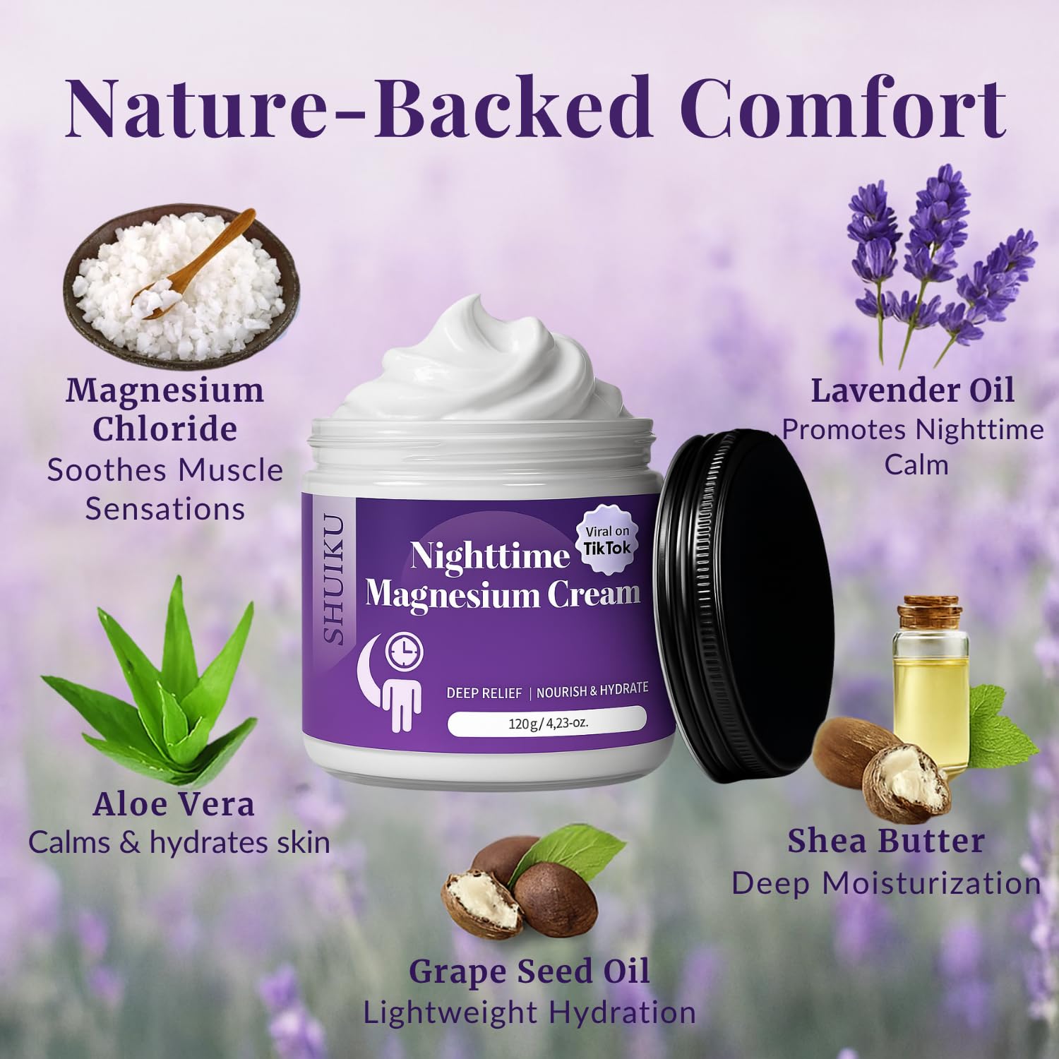 Magnesium Lotion for Sleep & Calm, Topical Magnesium Cream for Relaxation, Nightly Calm, Better Sleep, and for Leg Cramps & Pain SHUIKU uk supplements