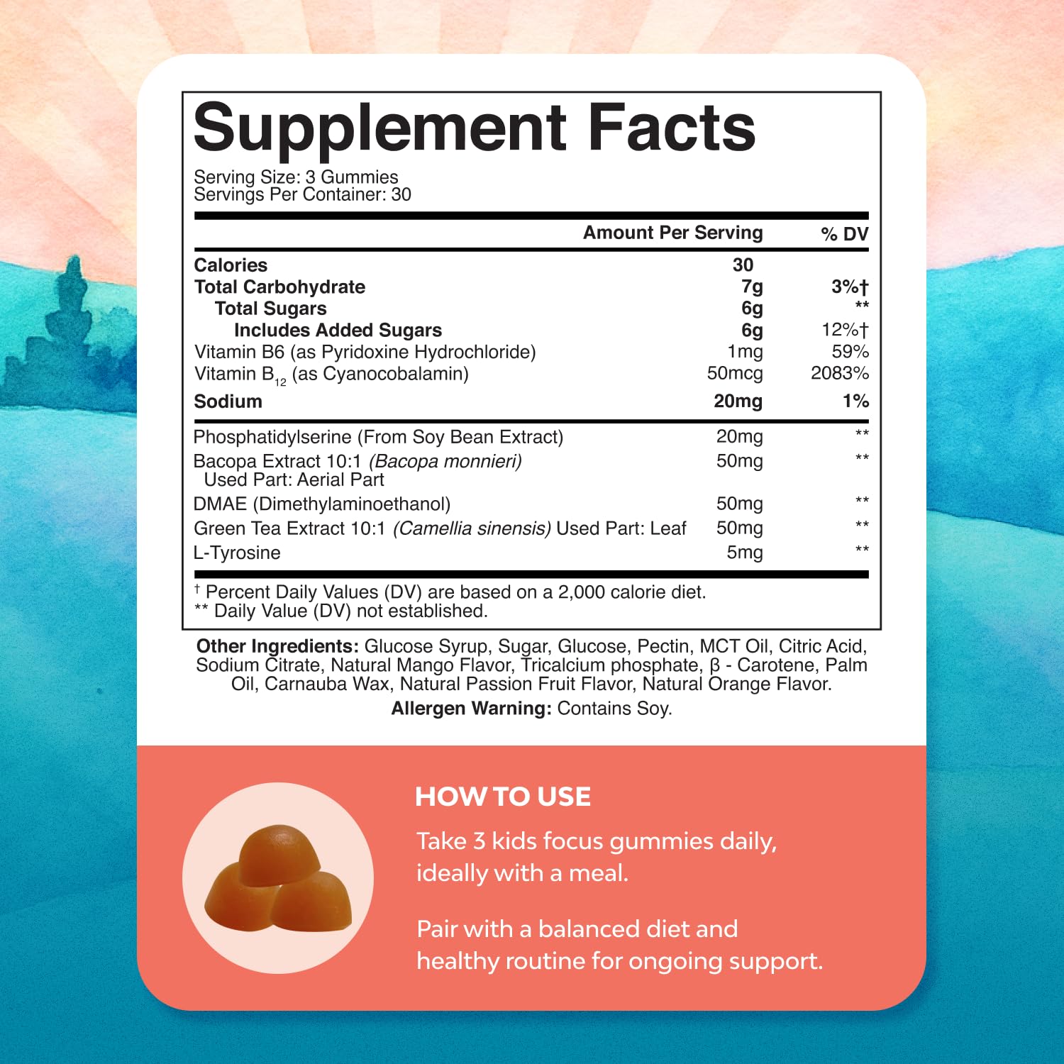 Kids Focus Gummies - Nootropics Brain Support Supplement for Kids with Green Tea Extract, B6 & B12 Vitamins for Memory and Brain Focus - Herbal Concentration Chews for Children - 90 Count Natures Craft uk supplements
