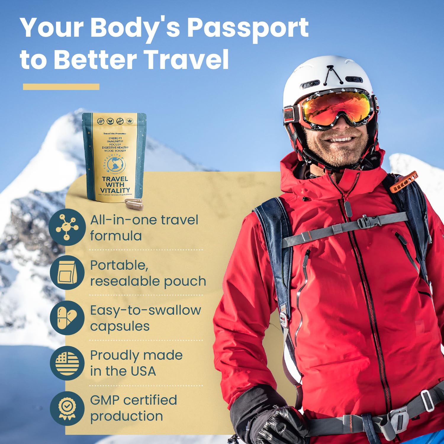 Natural Travel Pills - Traveling Supplement for Jet Lag Relief, Digestion, Immunity, Energy, Sleep, Circulation - Vacation and Long Flight Essentials for Men and Women - 30 Day Supply TravelVita uk supplements