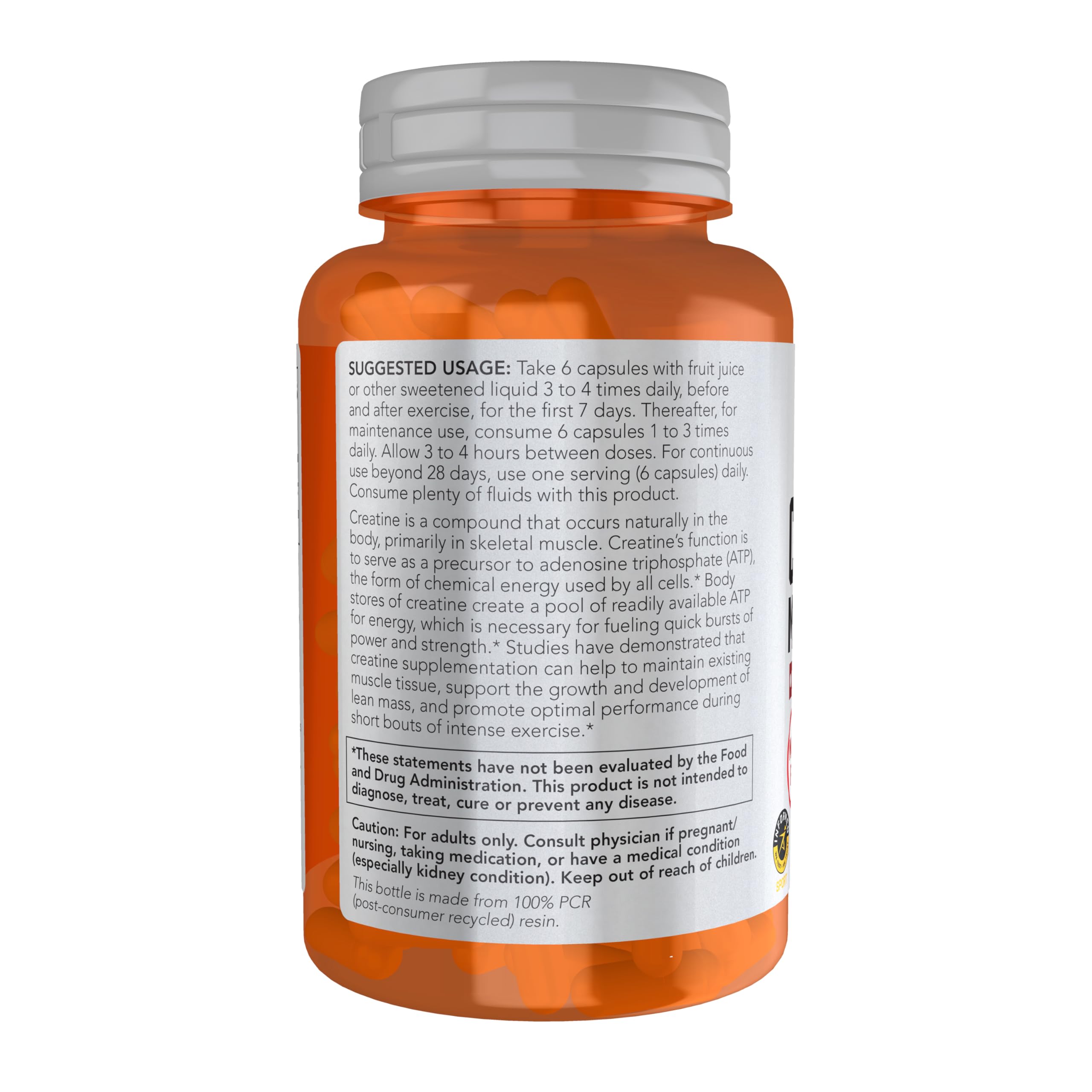 NOW Foods Sports Nutrition, Creatine Monohydrate 750 mg, Mass Building*/Energy Production*, 120 Veg Capsules NOW Foods uk supplements