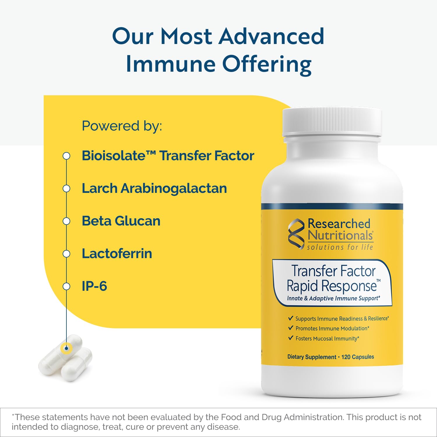 Researched Nutritionals Transfer Factor Rapid Response Immune Support Supplement - Colostrum Blend with Beta Glucan, IP-6 & Lactoferrin, Fast-Acting Innate & Adaptive Immune Modulation (120 Capsules) Researched Nutritionals uk supplements