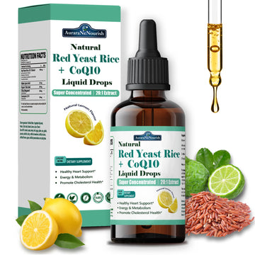 Liposomal Red Yeast Rice with Coq10 Liquid Drops, 5-in-1 Extra Strength 1200mg Cholesterol & Heart Support w. Citrus Bergamot Alpha Lipoic Acid | Cholesterol Lowering Supplement | GMO & Citrinin Free AuraraNeNourish uk supplements