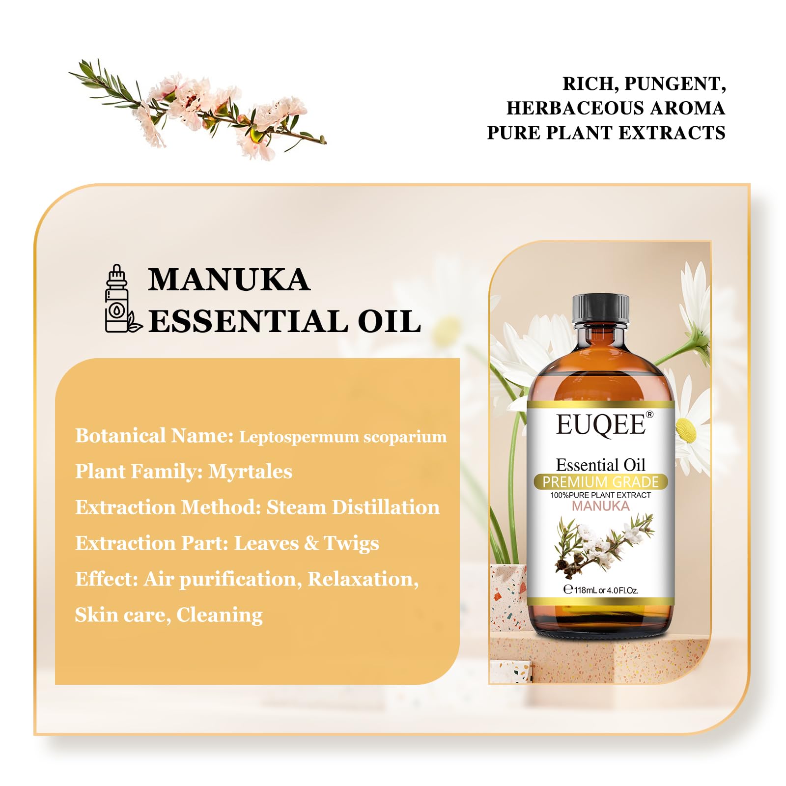 EUQEE Manuka Essential Oil 118ml Large Capacity Pure Manuka Oil with Glass Dropper for Skin EUQEE uk supplements